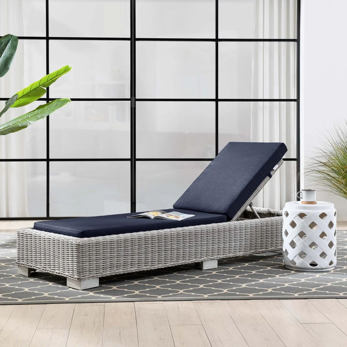 Outdoor Rattan Chaise Lounge with Adjustable Backrest, Weather-Resistant Wicker, Cushion - Image 27