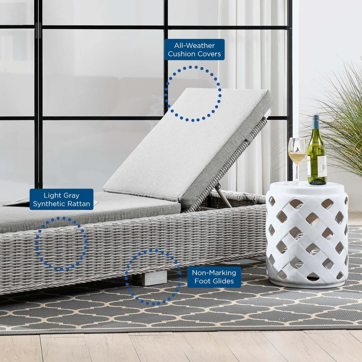 Outdoor Rattan Chaise Lounge with Adjustable Backrest, Weather-Resistant Wicker, Cushion - Image 30