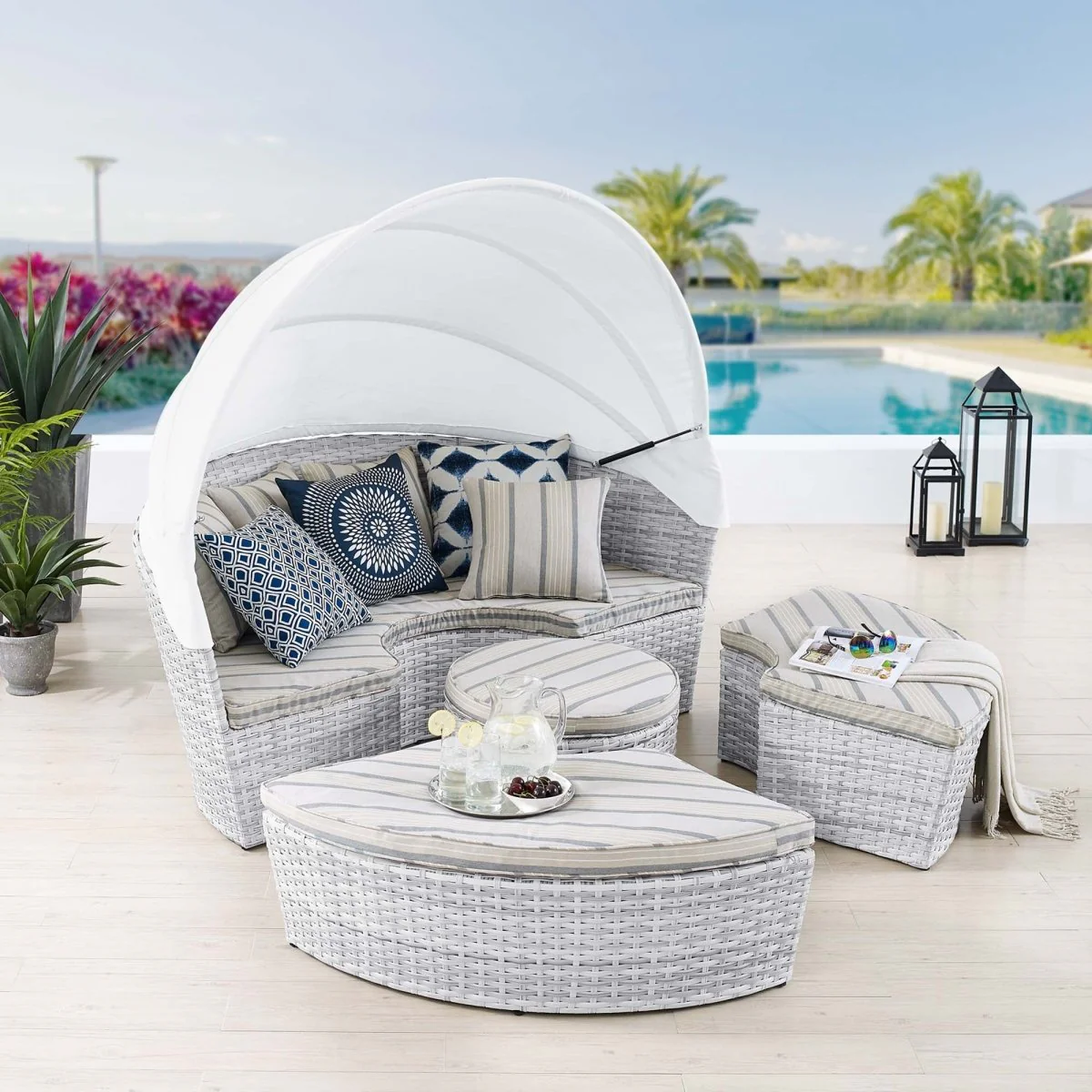 Outdoor Rattan Daybed with Canopy for Patio, Garden and Poolside Lounging - Image 18