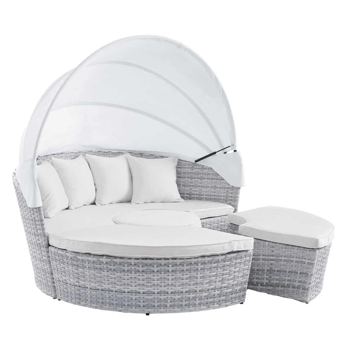 Outdoor Rattan Daybed with Canopy - Patio Wicker Lounger for Garden and Poolside Relax