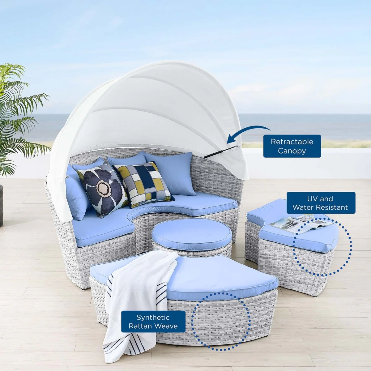 Outdoor Rattan Daybed with Canopy - Patio Wicker Lounger for Garden and Poolside Relax - Image 11