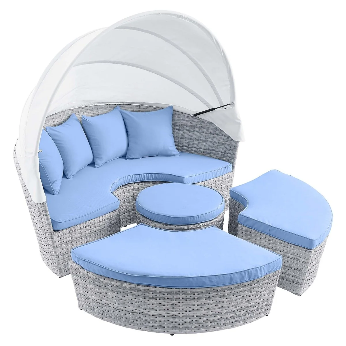 Outdoor Rattan Daybed with Canopy - Patio Wicker Lounger for Garden and Poolside Relax - Image 13