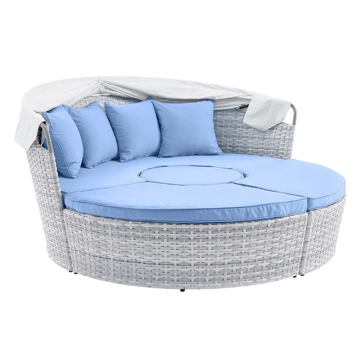 Outdoor Rattan Daybed with Canopy - Patio Wicker Lounger for Garden and Poolside Relax - Image 14