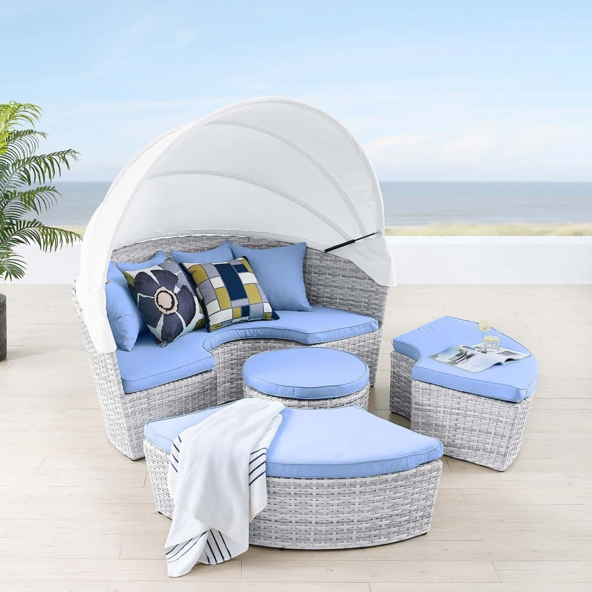 Outdoor Rattan Daybed with Canopy - Patio Wicker Lounger for Garden and Poolside Relax - Image 18