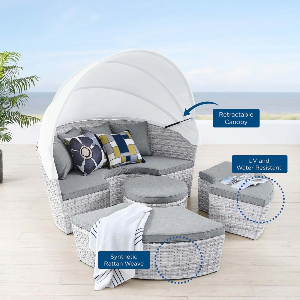 Outdoor Rattan Daybed with Canopy - Patio Wicker Lounger for Garden and Poolside Relax - Image 21