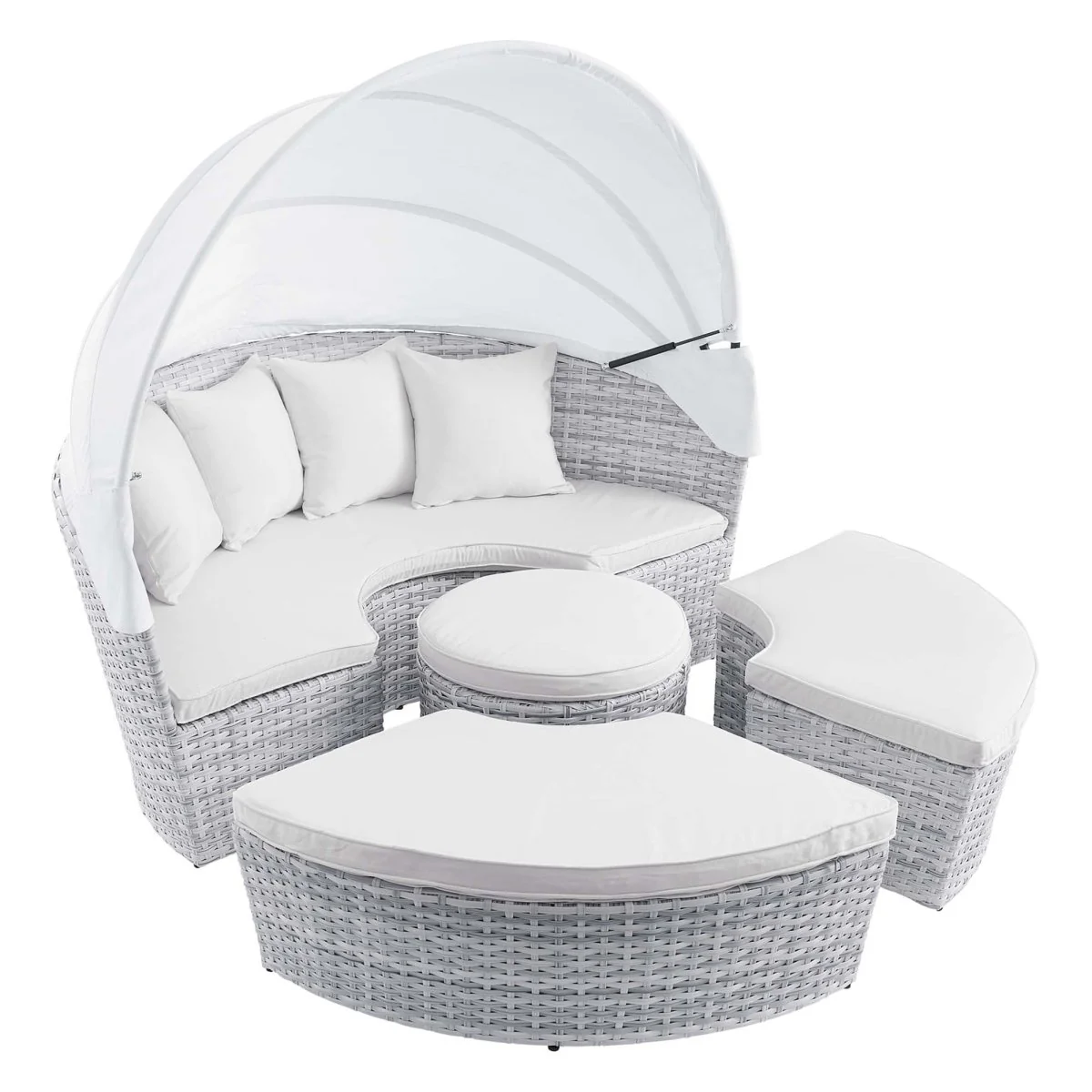 Outdoor Rattan Daybed with Canopy - Patio Wicker Lounger for Garden and Poolside Relax - Image 4