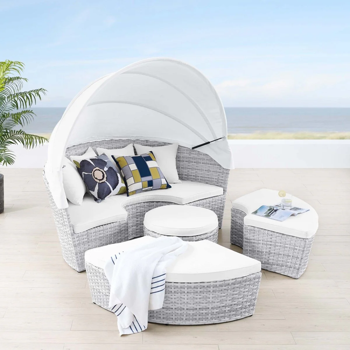 Outdoor Rattan Daybed with Canopy - Patio Wicker Lounger for Garden and Poolside Relax - Image 9