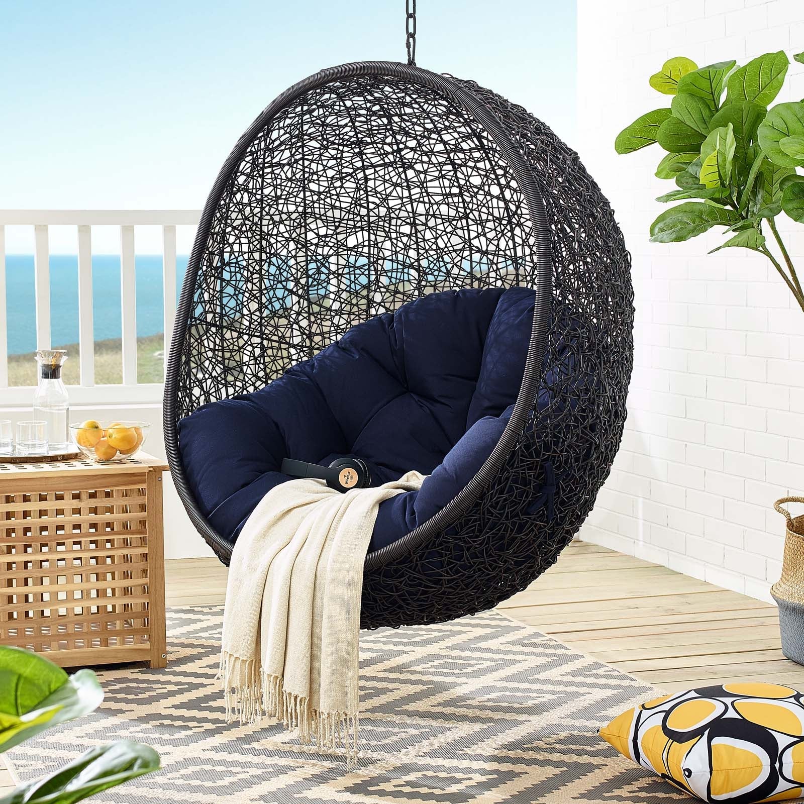 Outdoor Rattan Hanging Lounge Swing Chair for Patio, Porch, Garden and Balcony - Image 16