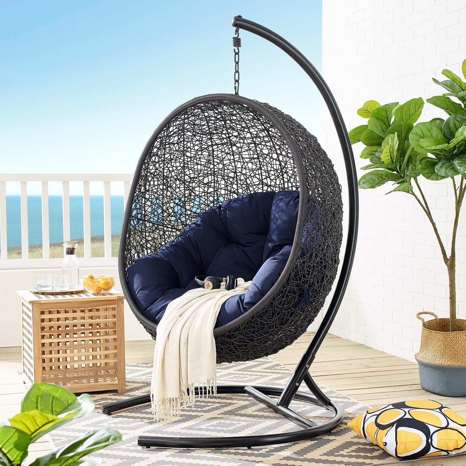 Outdoor Rattan Hanging Lounge Swing Chair for Patio, Porch, Garden and Balcony - Image 46