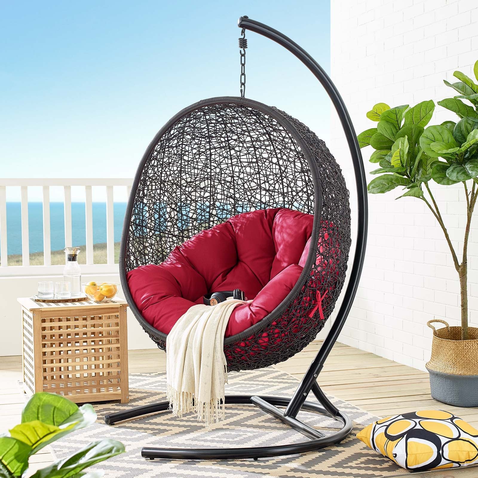 Outdoor Rattan Hanging/Swing Lounge Chair with Optional Stand for Patio & Garden - Image 87