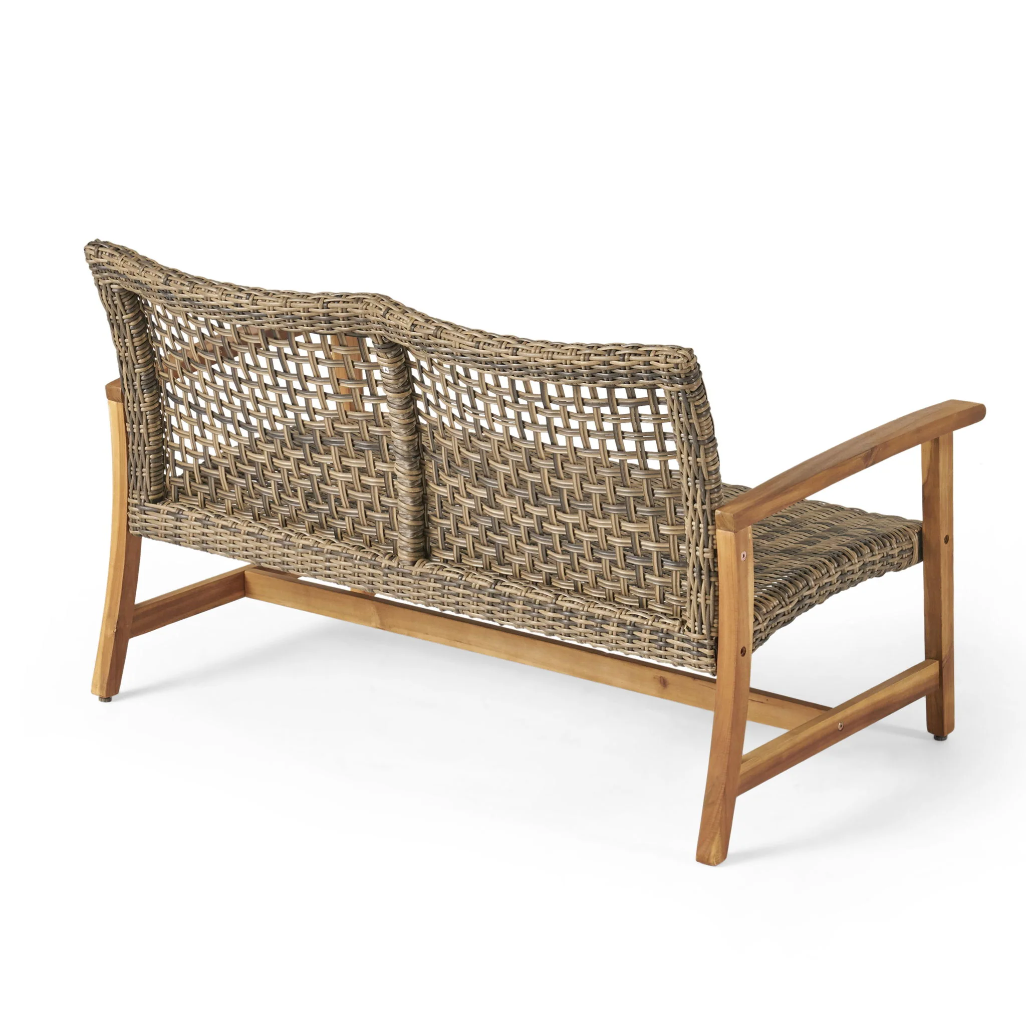 Outdoor Rattan Loveseat With Wooden Legs - Brown - Image 9