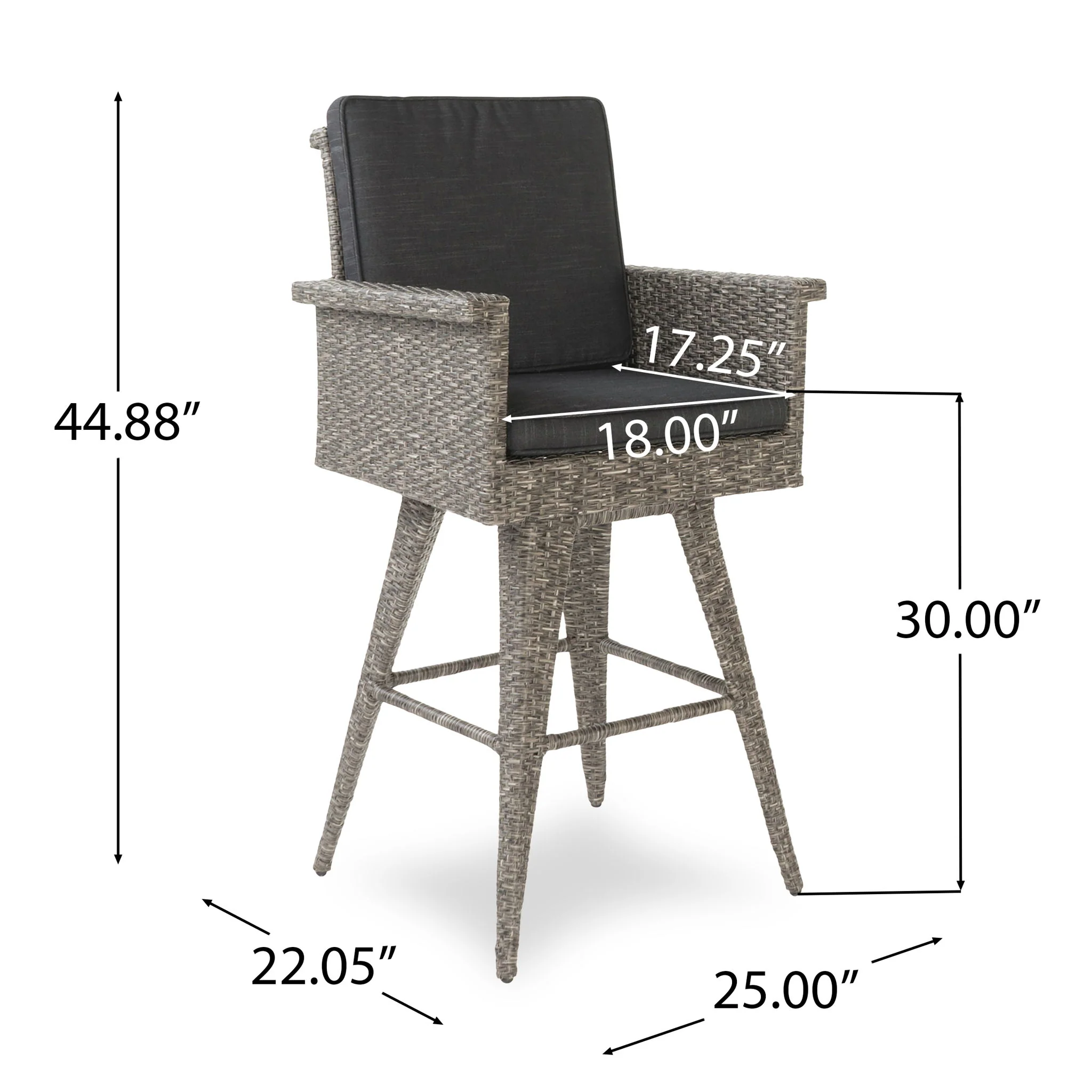 Outdoor Rattan Swivel Barstool With Water Resistant Cushion - Mixed Black / Dark Gray - Image 8