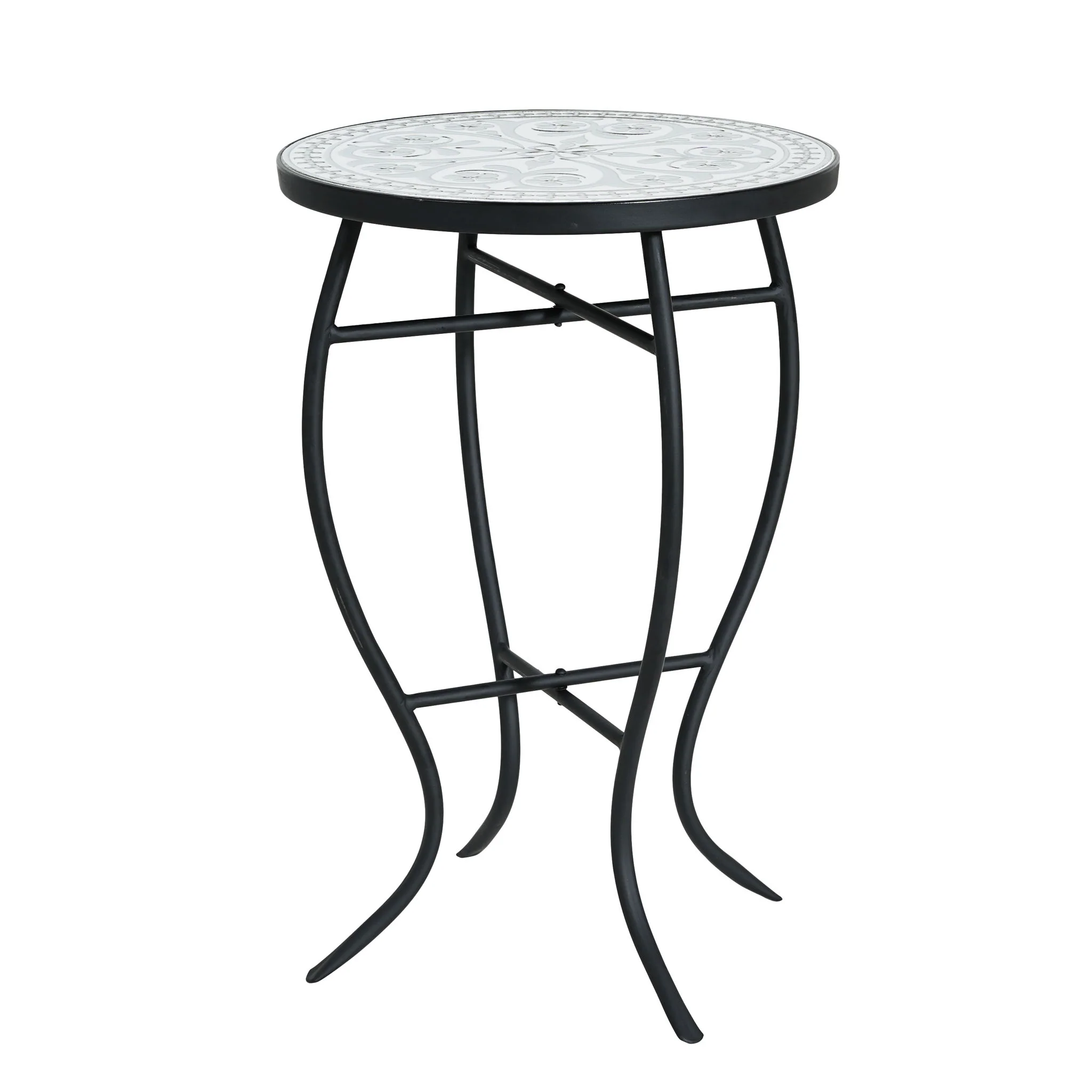 Outdoor Round Side Table With Mosaic Style Top And Curved Iron Legs - Image 27