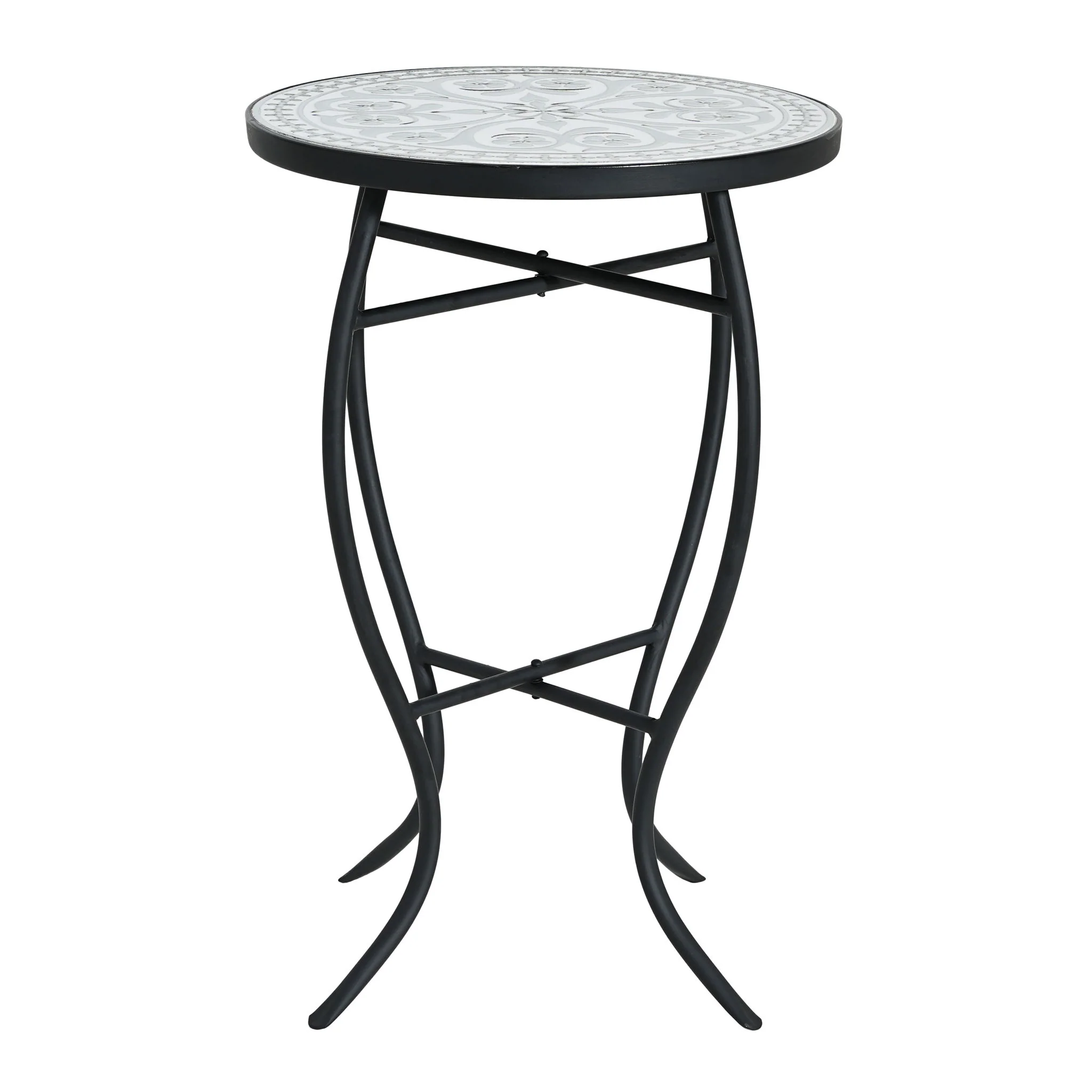 Outdoor Round Side Table With Mosaic Style Top And Curved Iron Legs - Image 3