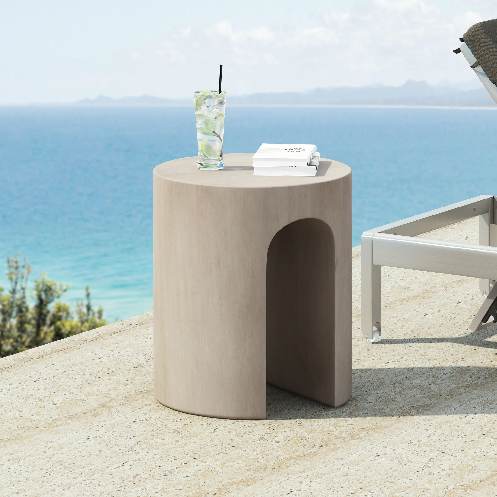 Outdoor Round With U Shape Side Table - Light Gray - Image 4