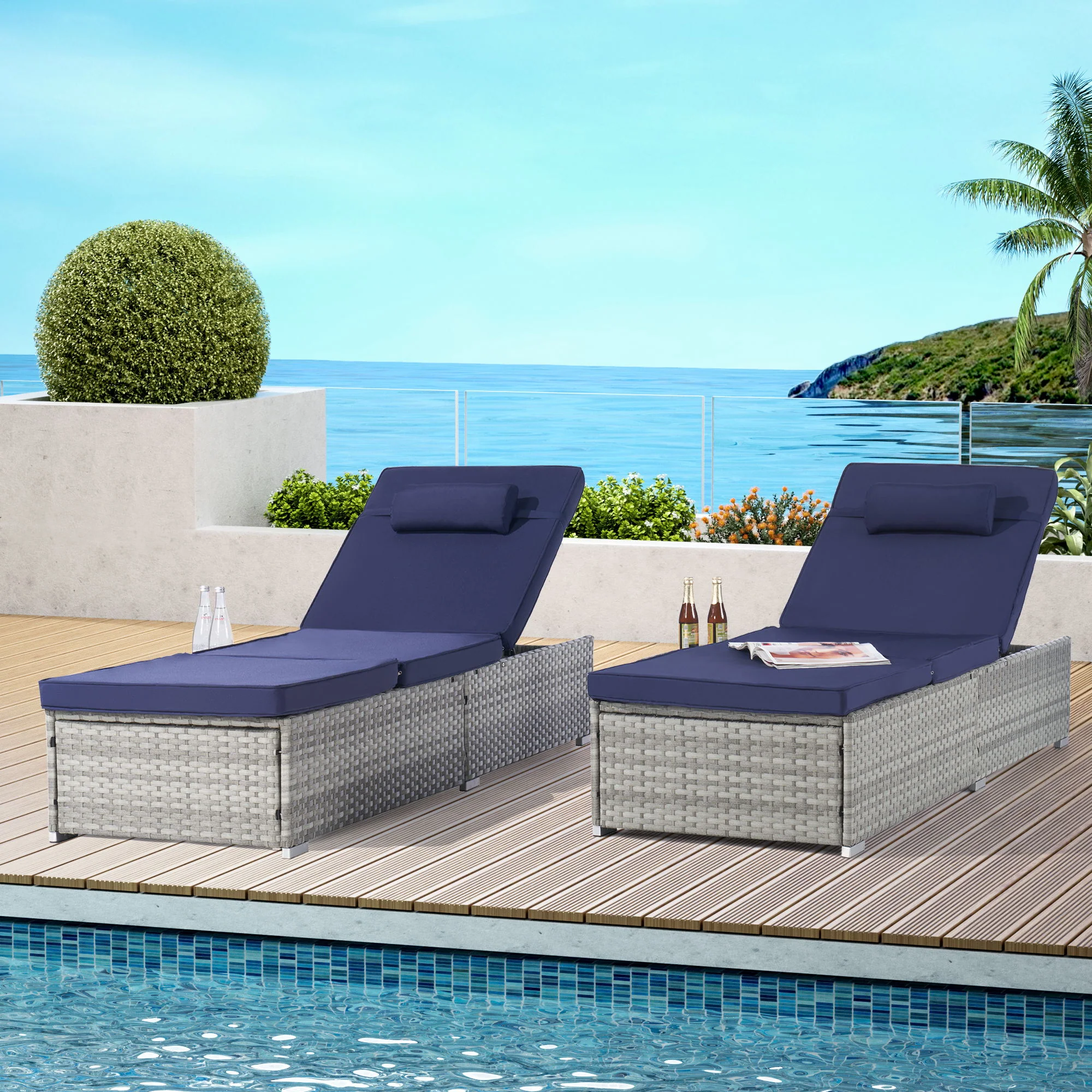 Outdoor Sofa Pe Rattan Furniture Deck Chair - Gray - Image 3