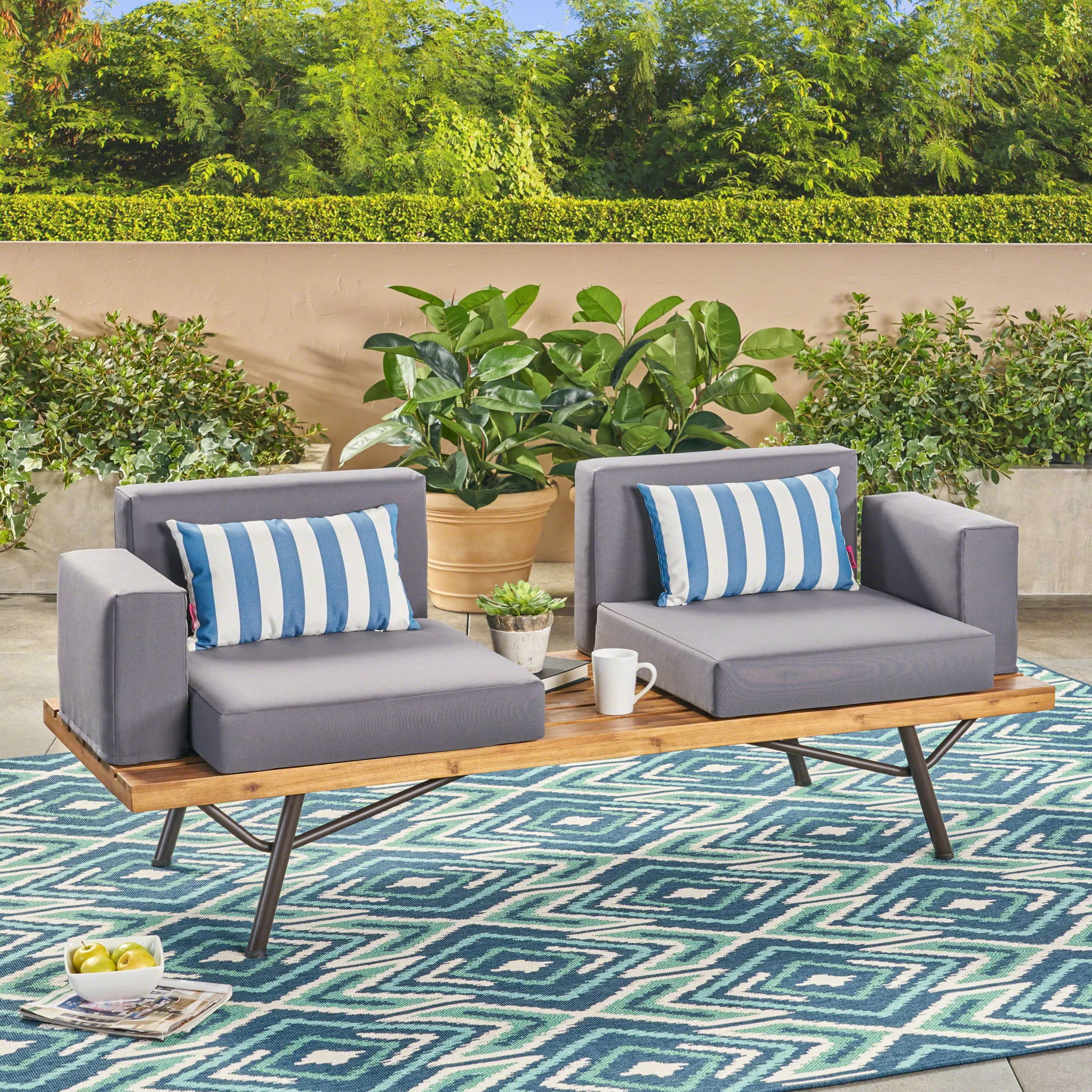 Outdoor Sofa With Cushions And Iron Legs - Dark Gray - Image 3