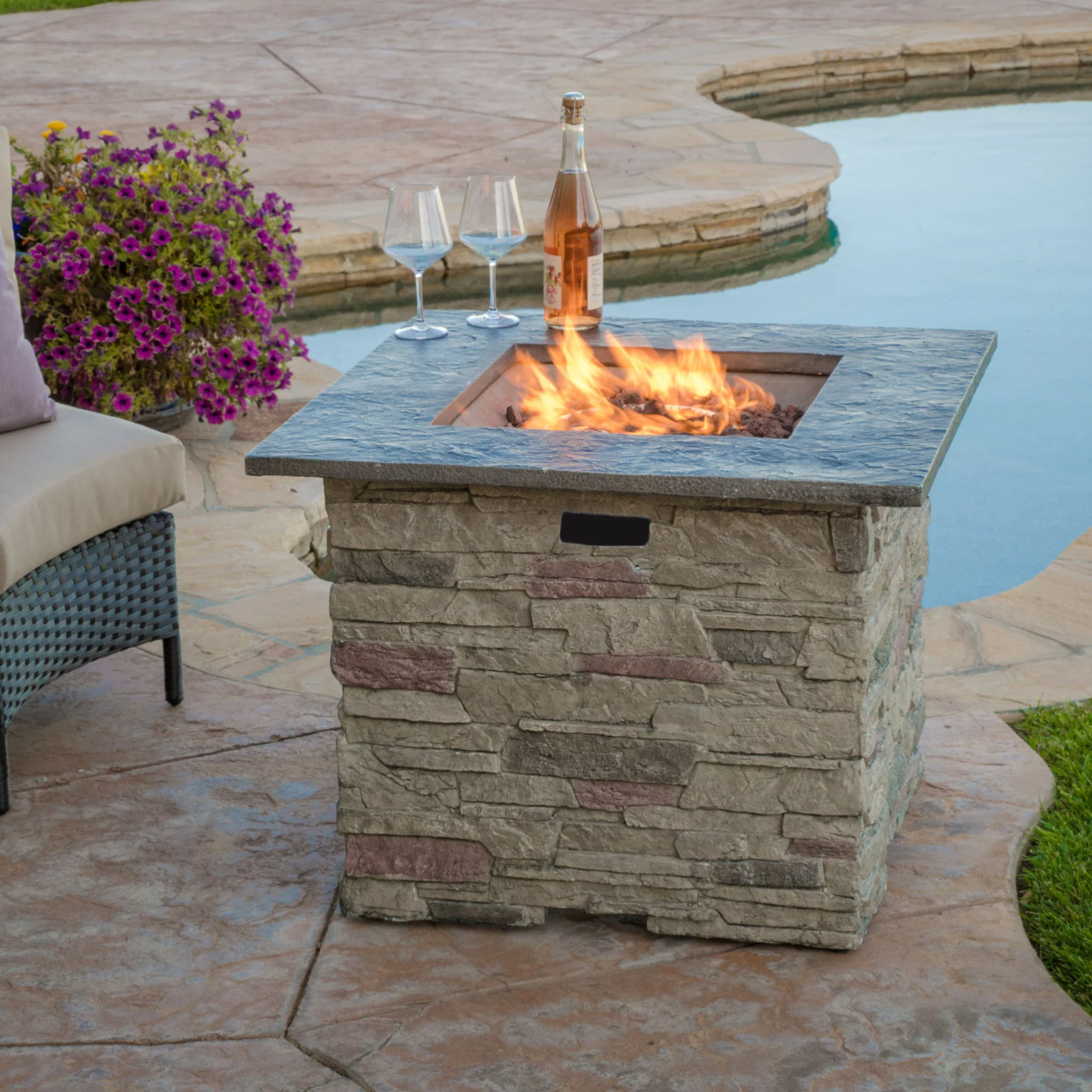 Outdoor Square Propane Fire Pit Table in Stone Gray with 40000 BTU Heat - Image 5