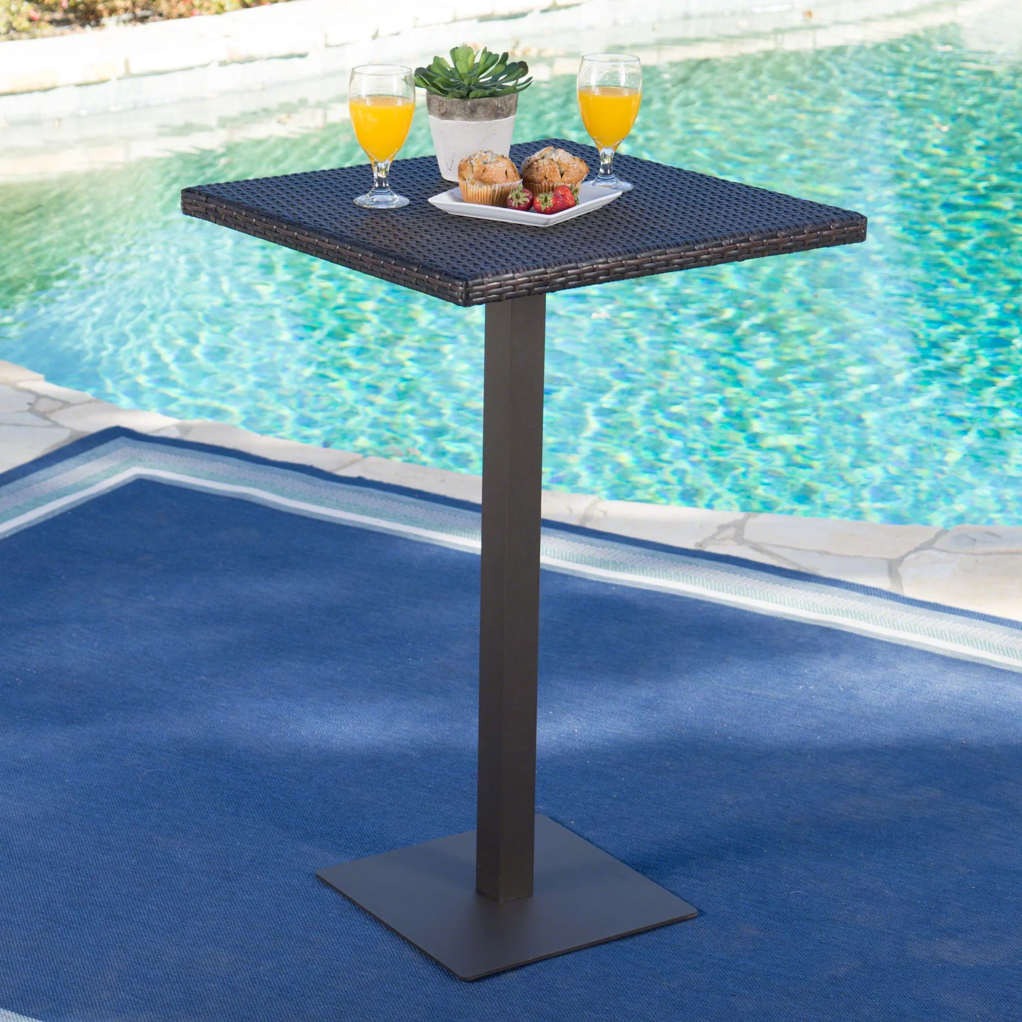 Outdoor Square Rattan Bar Table With Iron Frame - Multi Brown - Image 4