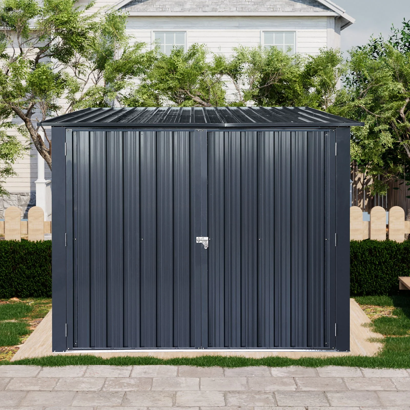 Outdoor Steel Bicycle Storage Shed With Slope Roof 4 Bike Tracks Black - Image 2