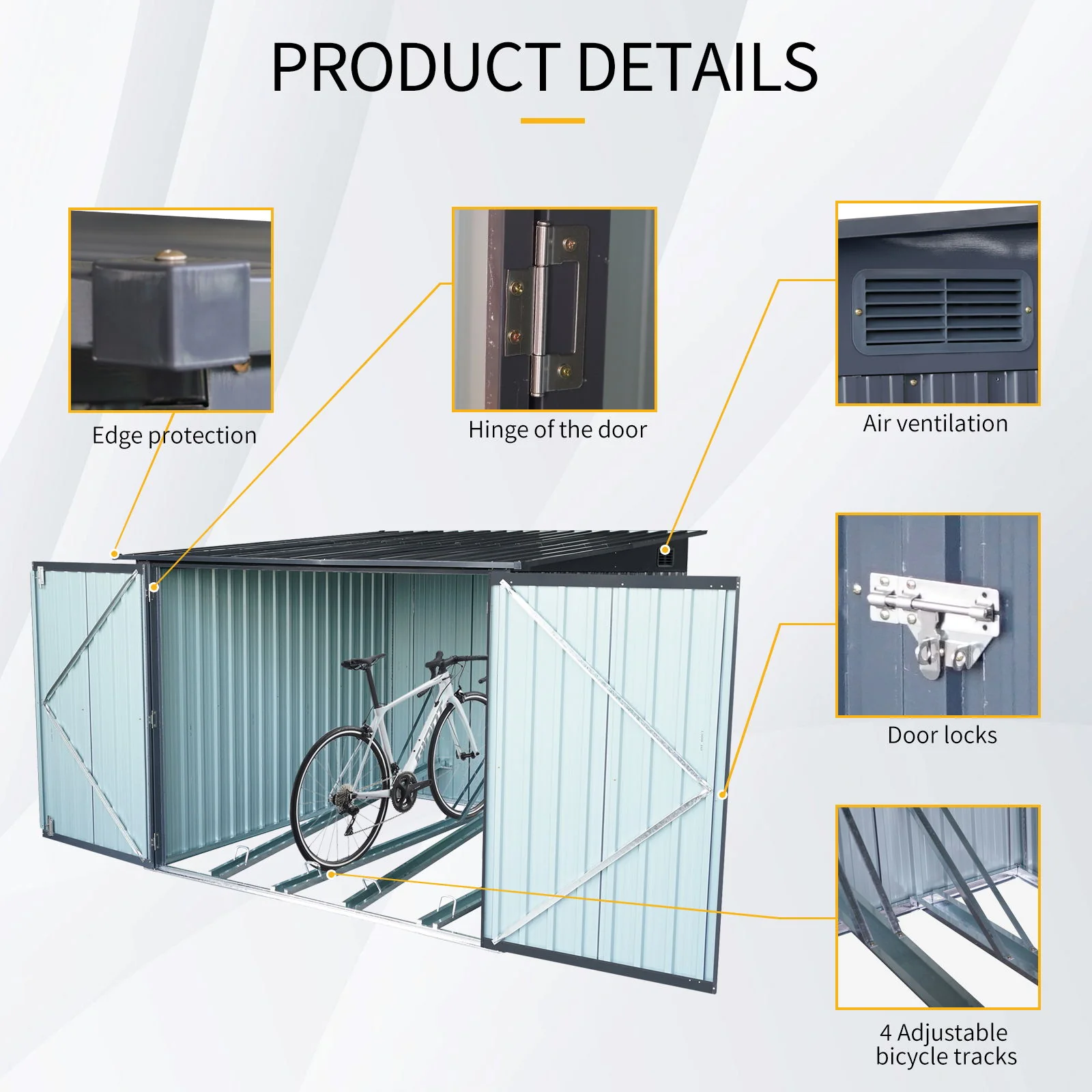 Outdoor Steel Bicycle Storage Shed With Slope Roof 4 Bike Tracks Black - Image 3