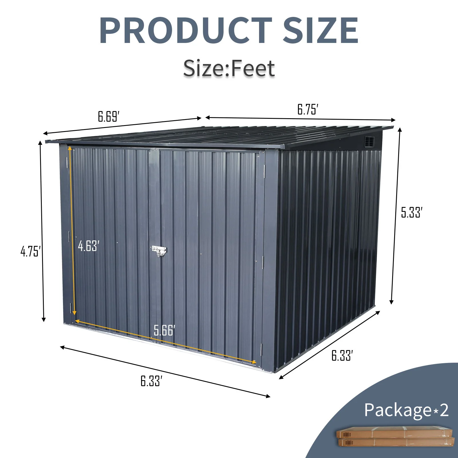 Outdoor Steel Bicycle Storage Shed With Slope Roof 4 Bike Tracks Black - Image 7