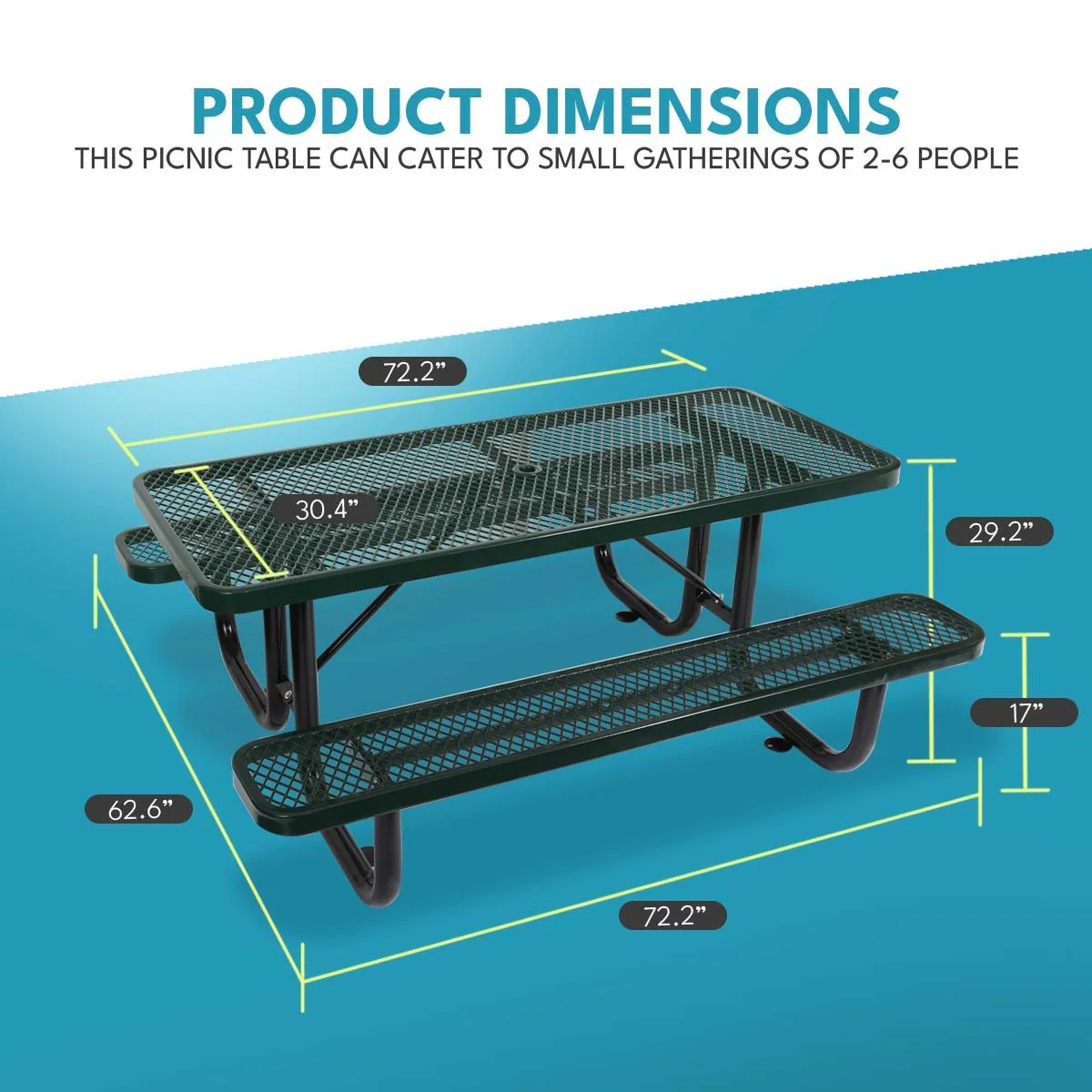 Outdoor Steel Picnic Rectangular Table With Umbrella Pole - Image 19