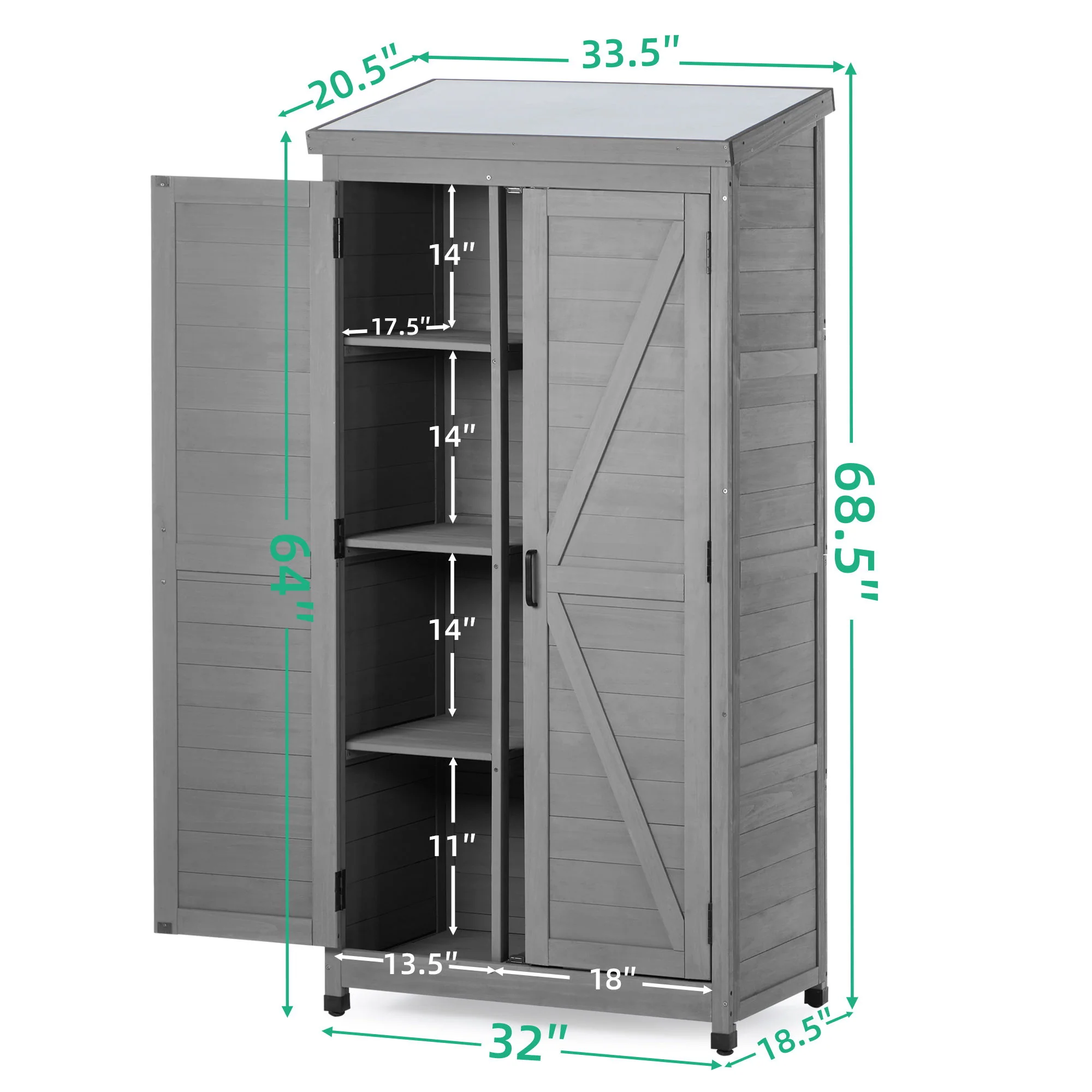 Wood Outdoor Storage Cabinet With Metal Top Garden Shed For Yard And Patio - Gray - Image 6