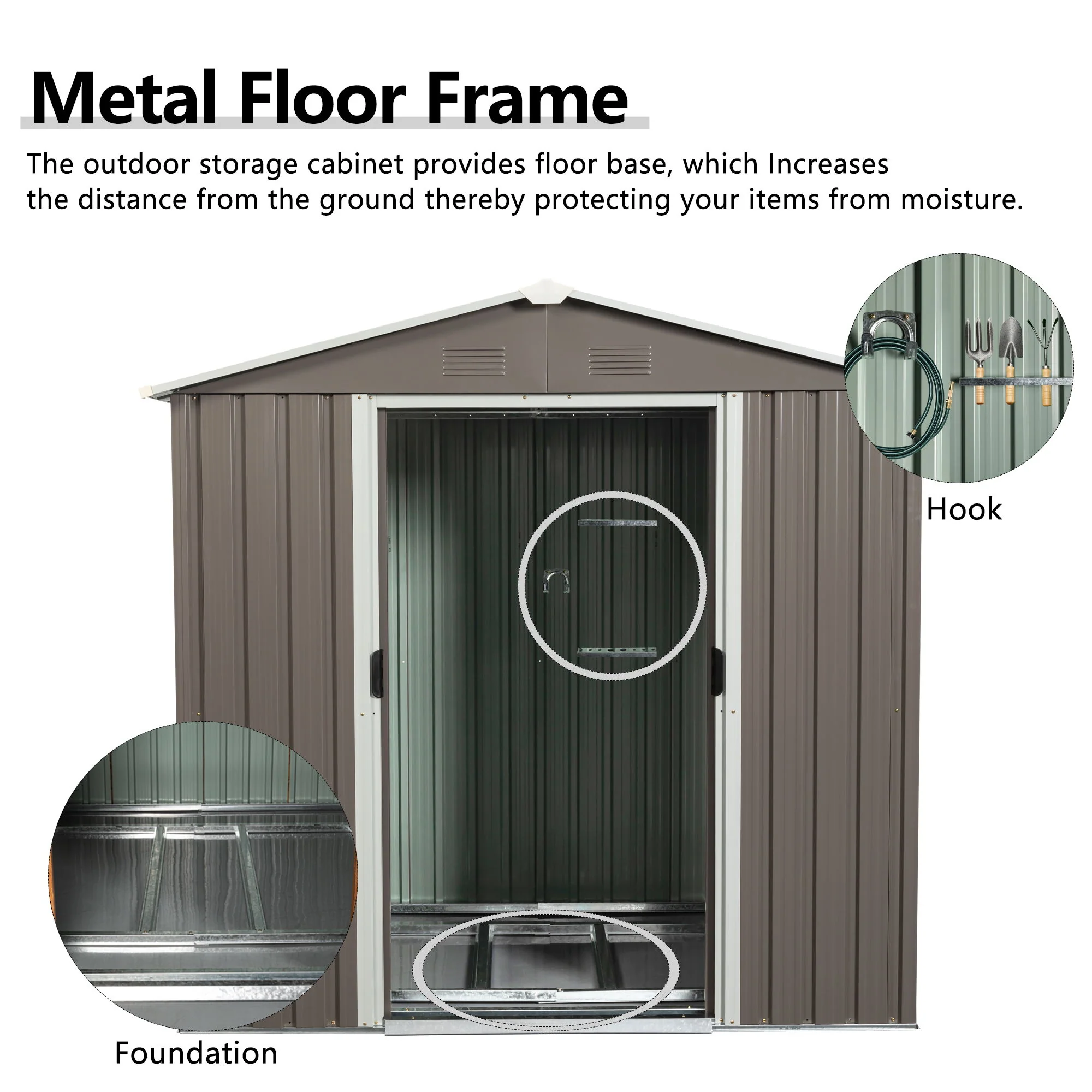 Outdoor Storage Shed Garden Building Heavy Duty Iron 6x5ft Dark Gray - Image 7