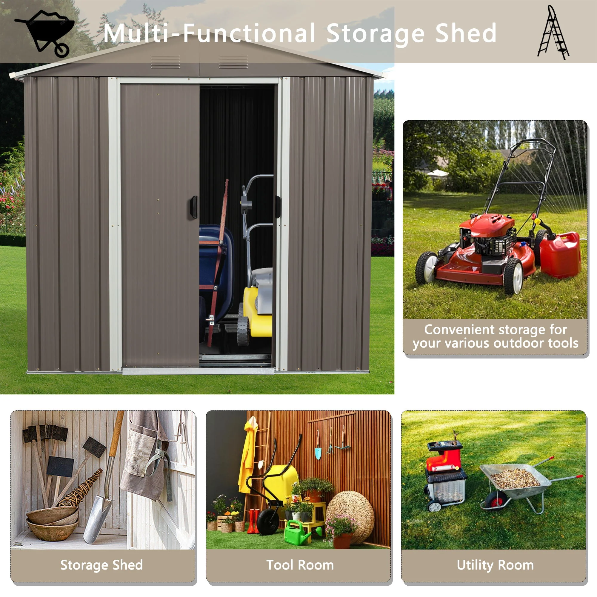 Outdoor Storage Shed Garden Building Heavy Duty Iron 6x5ft Dark Gray - Image 9