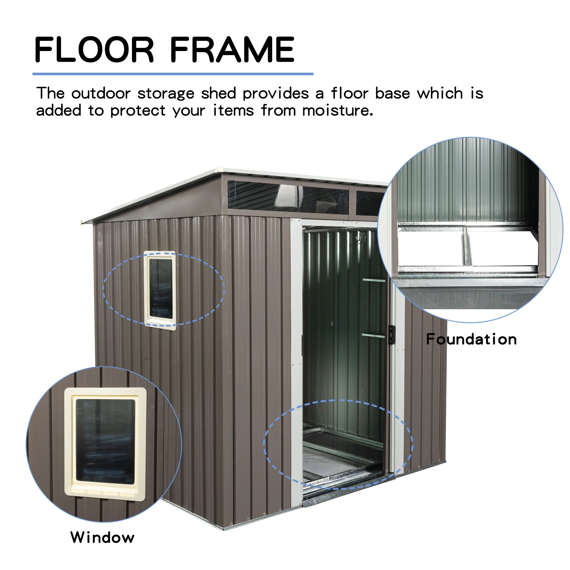 Outdoor Storage Shed Garden Building Metal Utility House 72x71in Gray - Image 7