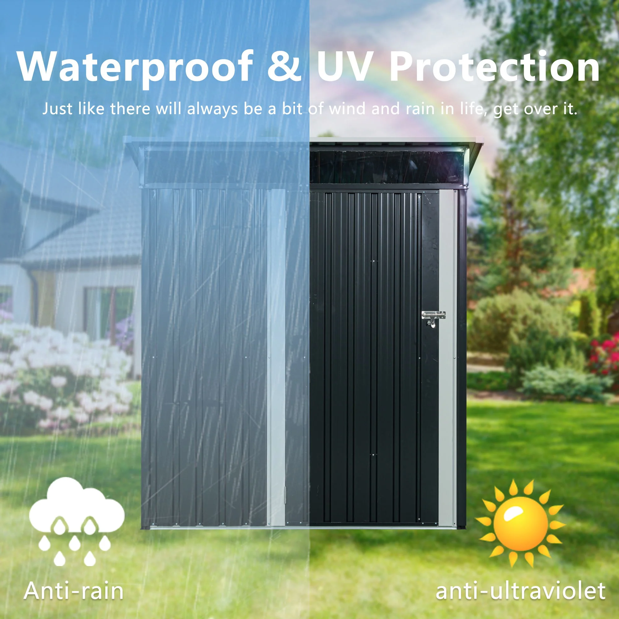 Outdoor Storage Shed Garden Building Transparent Plate Metal 59x71in - Image 15