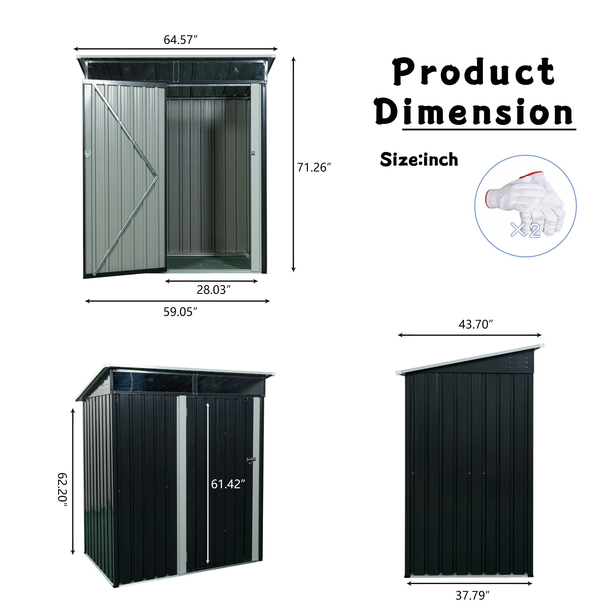 Outdoor Storage Shed Garden Building Transparent Plate Metal 59x71in - Image 18