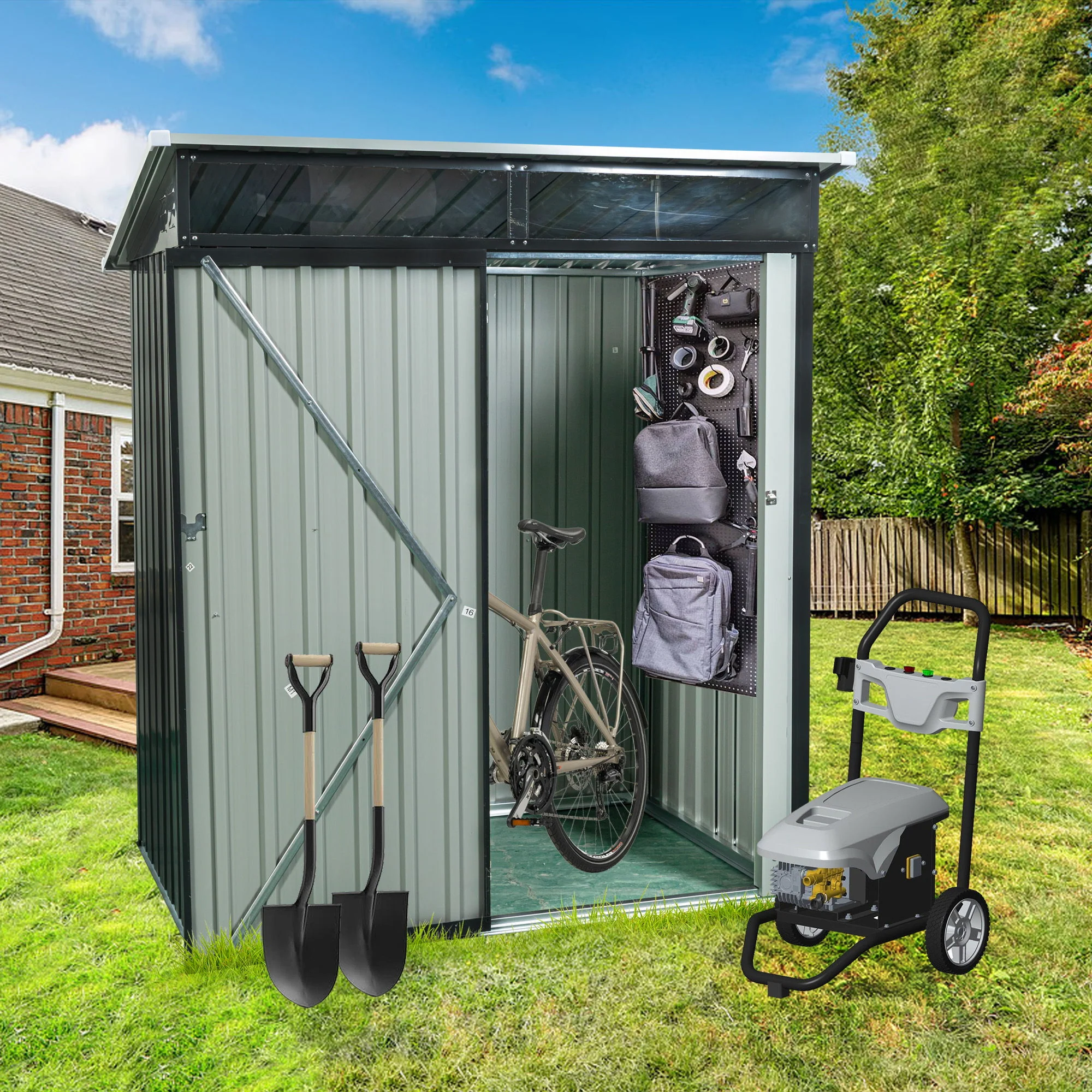 Outdoor Storage Shed Garden Building Transparent Plate Metal 59x71in - Image 7