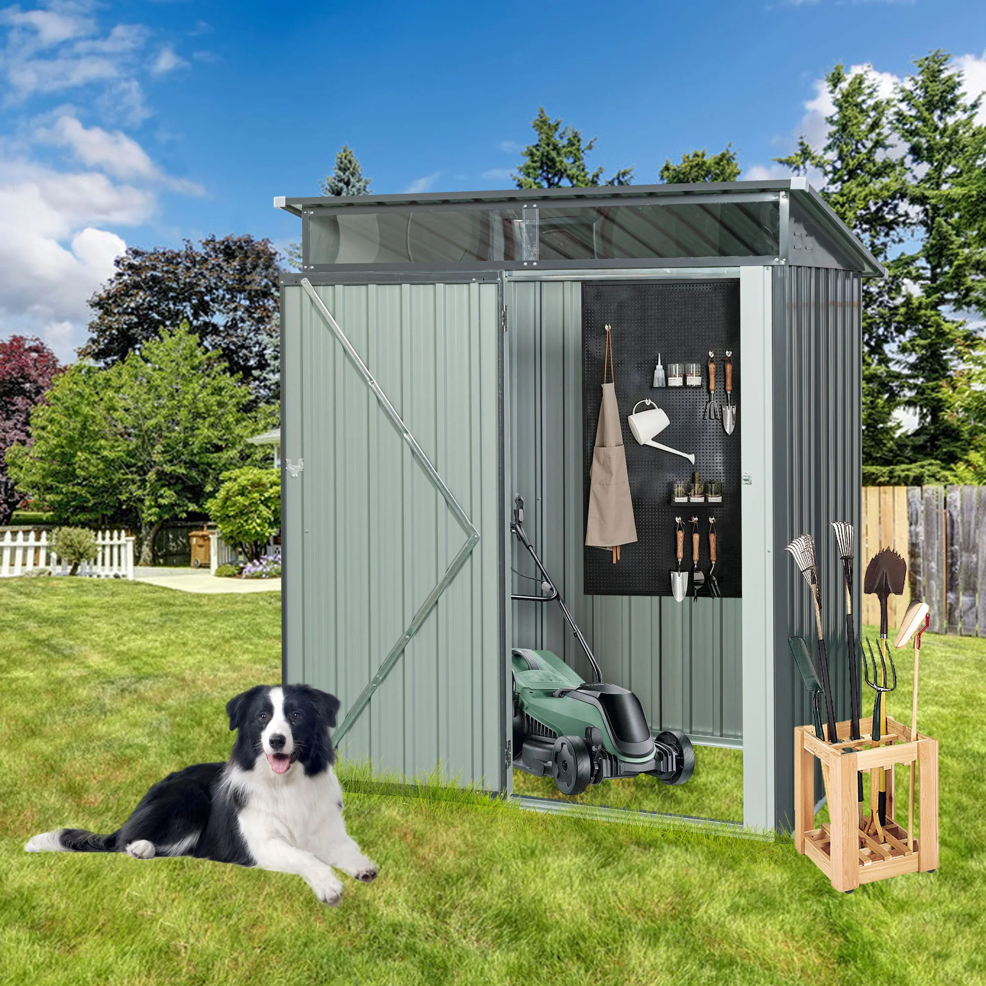 Outdoor Storage Shed Garden Building Transparent Plate Metal 59x71in - Image 8