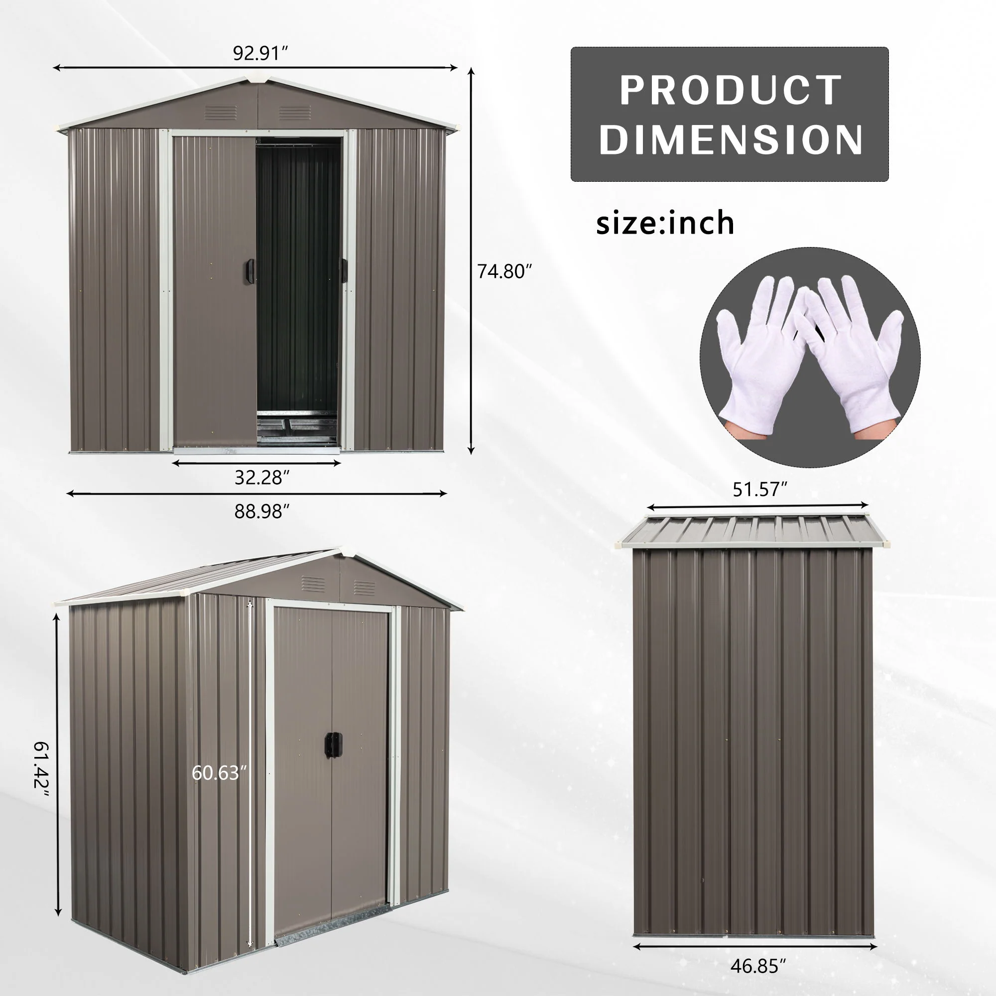 Outdoor Storage Shed Garden Building Weather Resistant Metal 8x4ft Gray - Image 6
