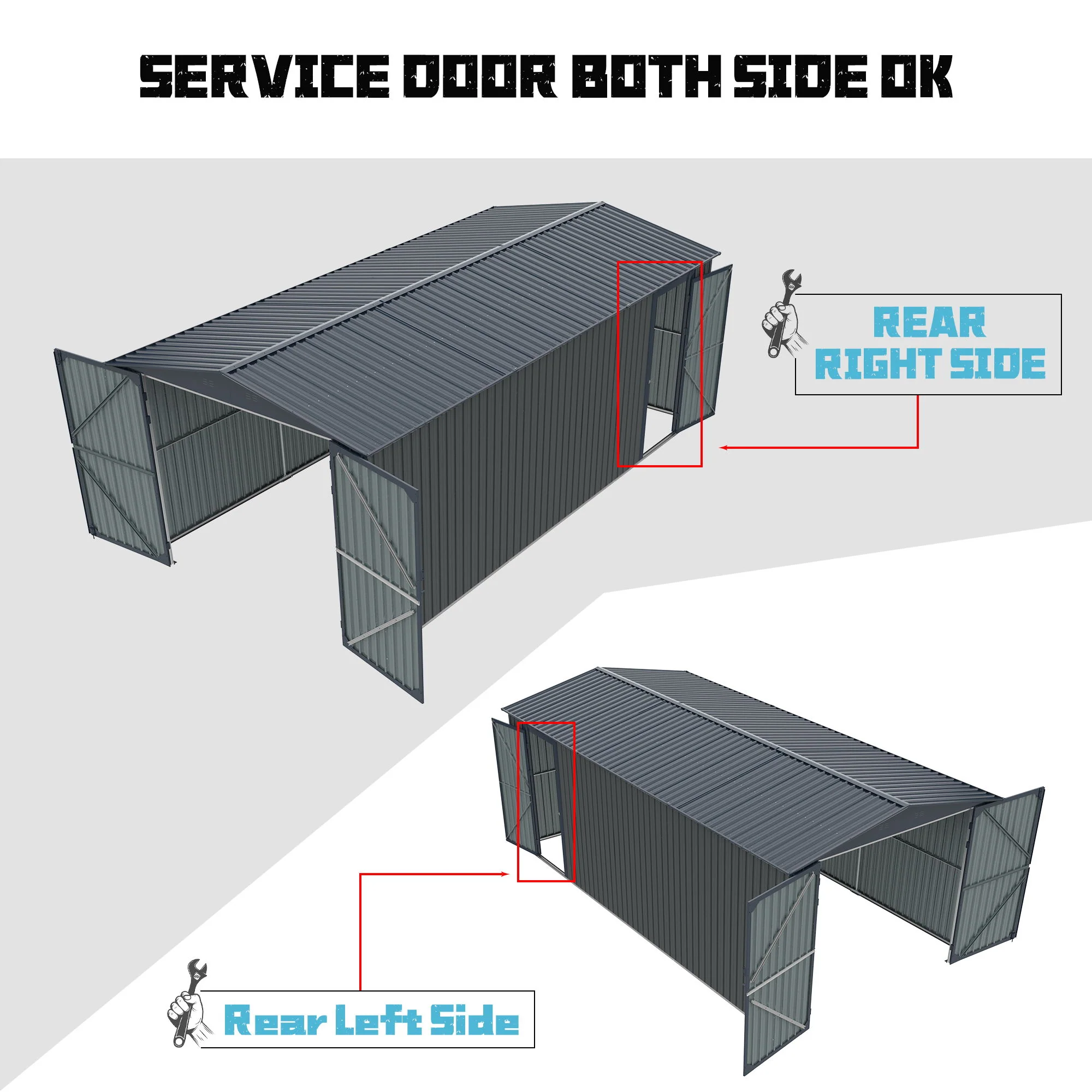 Outdoor Storage Shed Metal Garage Building Heavy Duty Utility House Black - Image 5