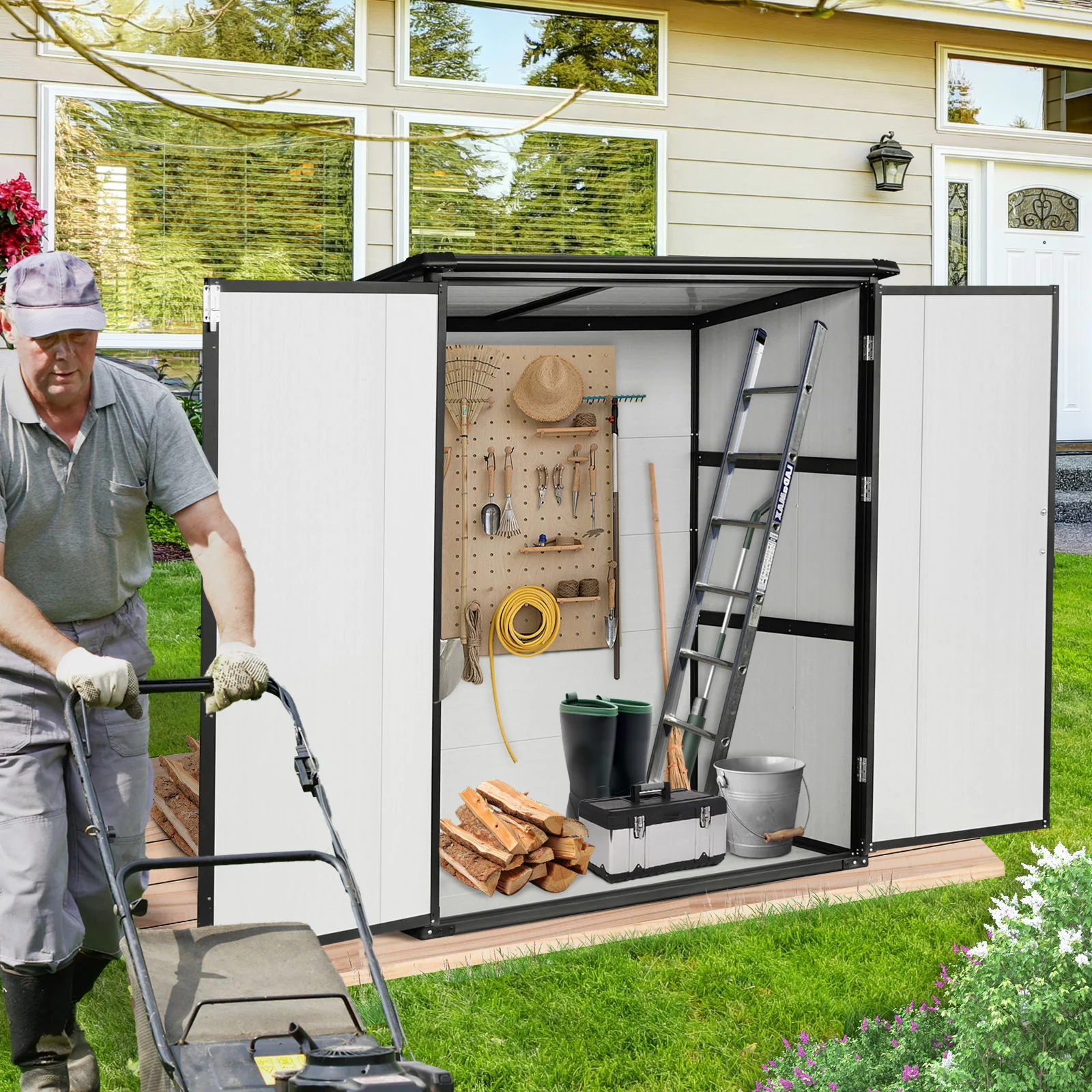 Outdoor Storage Shed Resin Cabinet Waterproof Tool Housing 5x3ft Black - Image 6