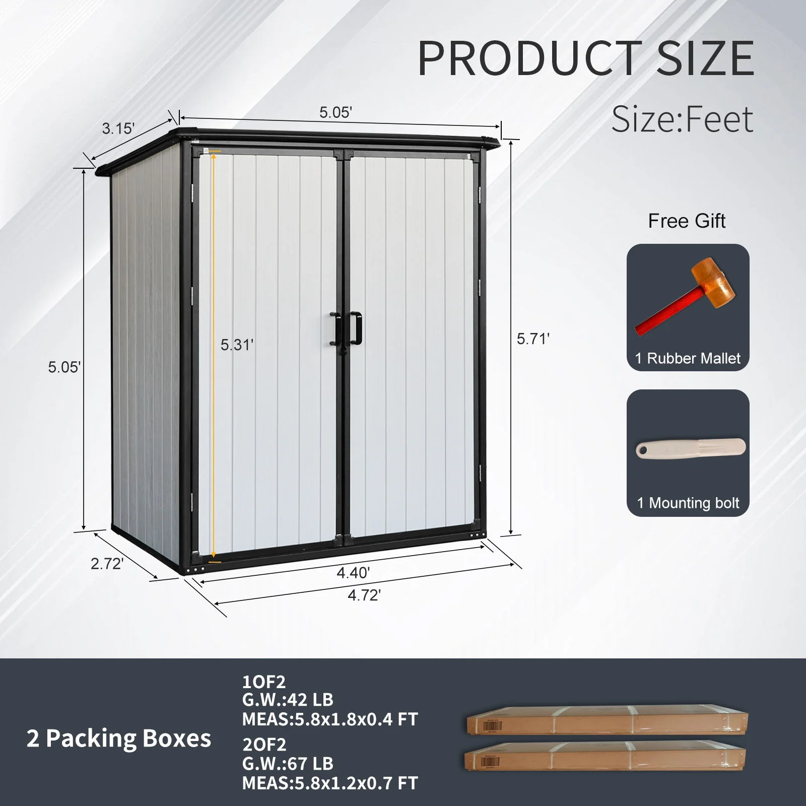 Outdoor Storage Shed Resin Cabinet Waterproof Tool Housing 5x3ft Black - Image 7