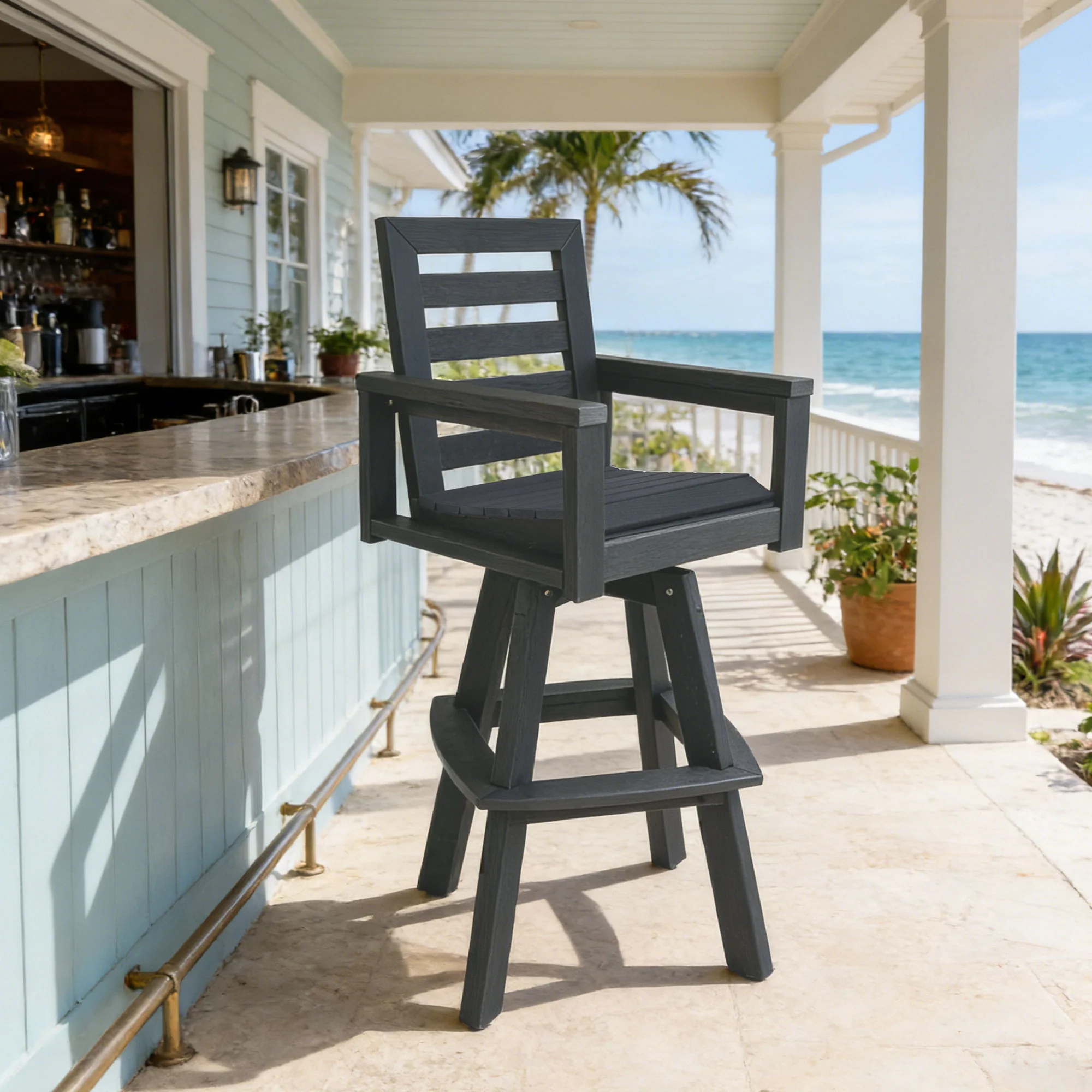 Outdoor Swivel Bar Chair, Ladderback With Wide & Thickened Frame - Image 18
