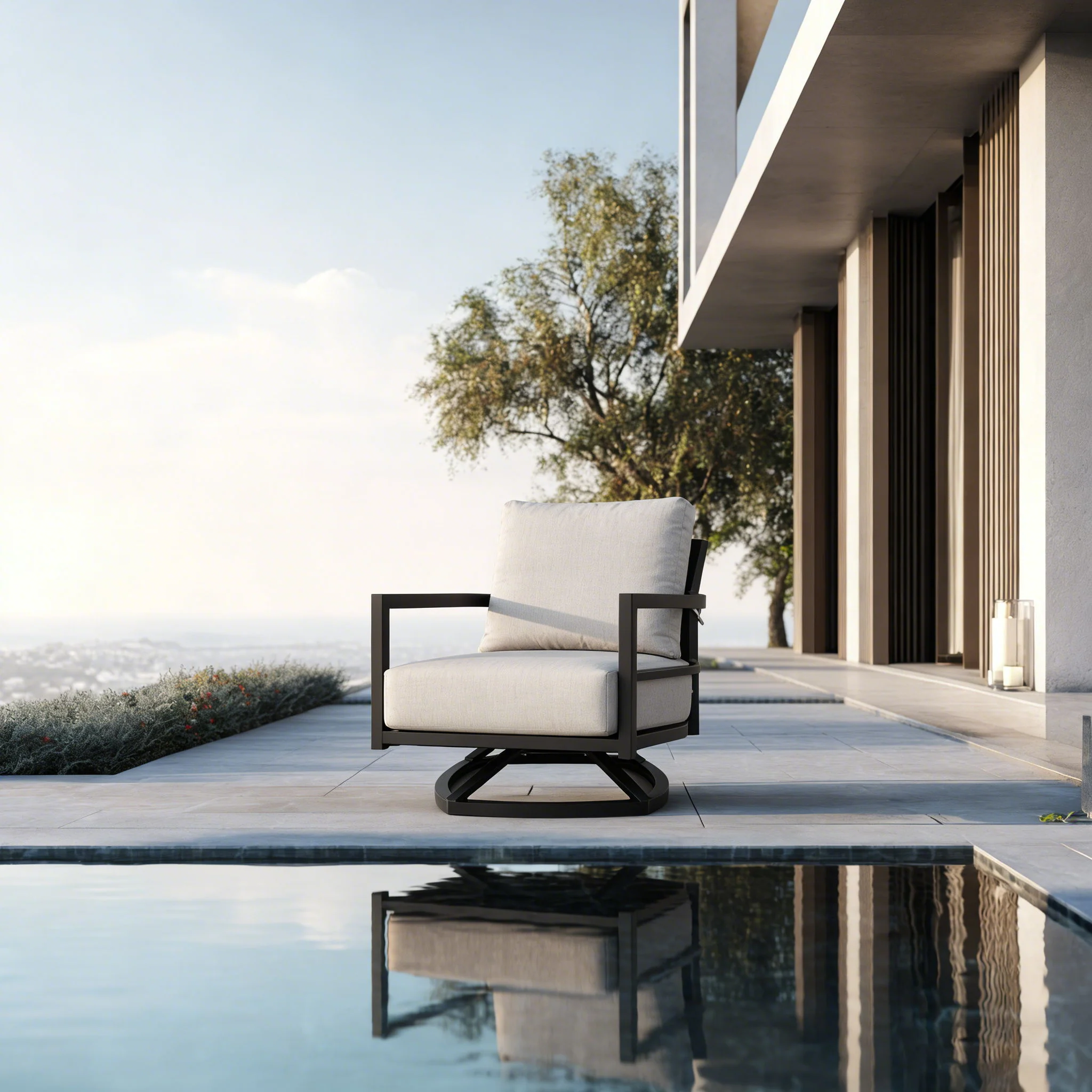 Outdoor Swivel Lounge Chair With Sunbrella Cushion, Weather Resistant - Ember Black - Image 3