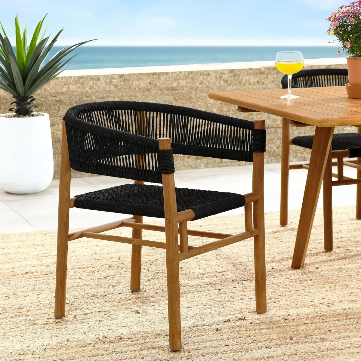 Outdoor Teak and Rope Dining Armchairs — Comfortable Weather-Resistant Garden Seating - Image 22