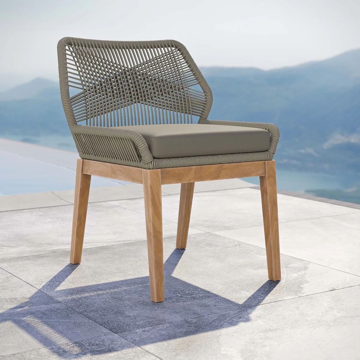 Outdoor Teak and Rope Patio Dining Chair with Cushion for Outdoor Dining Spaces - Image 7