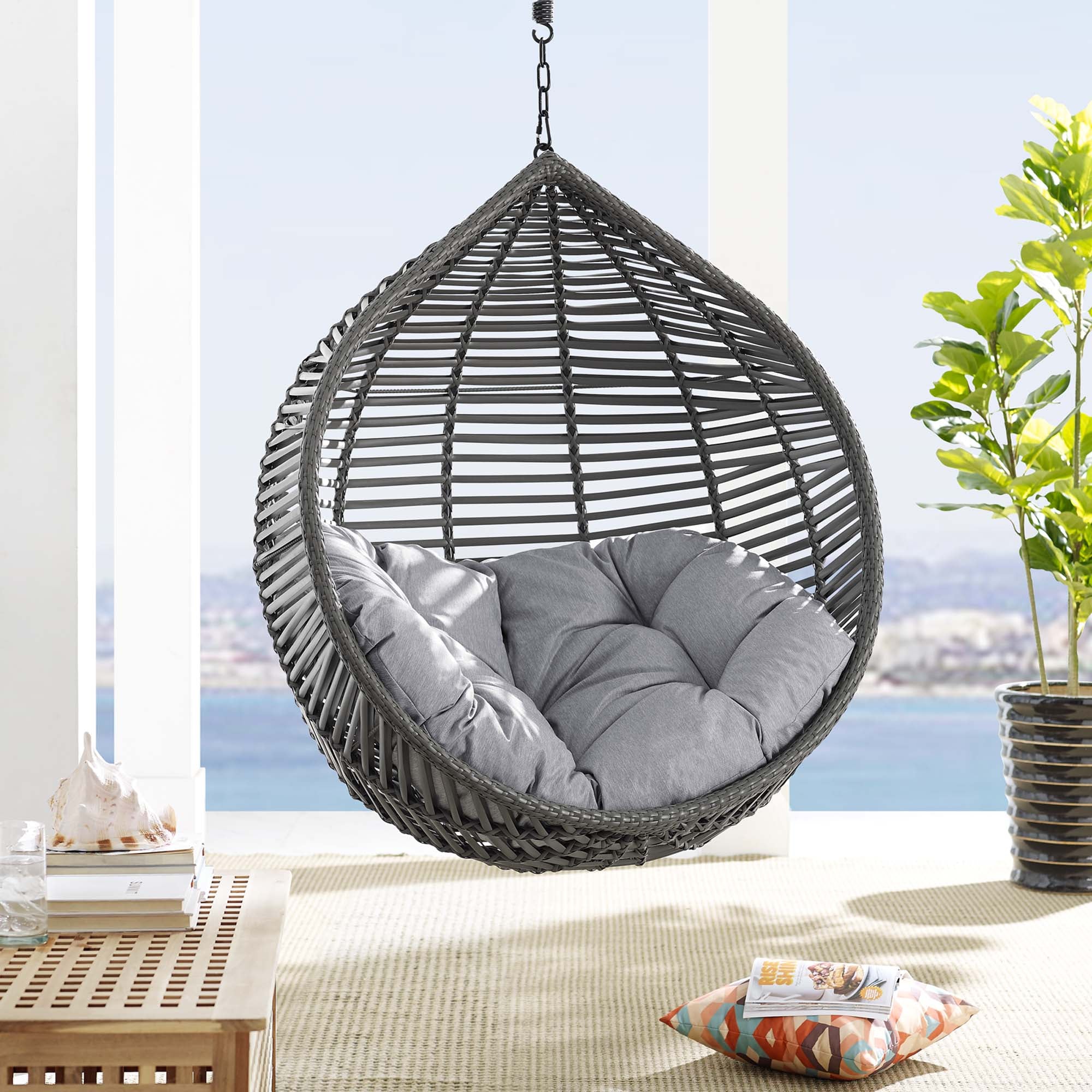Outdoor Teardrop Rattan Hanging Swing Chair for Patio, Yard, Porch and Garden Seating - Image 13