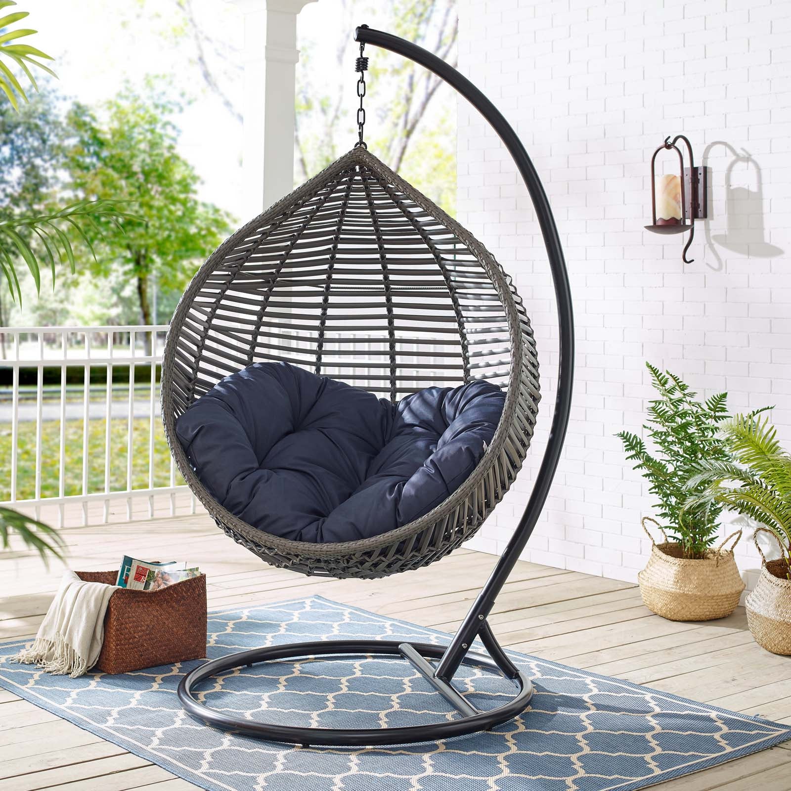 Outdoor Teardrop Rattan Hanging Swing Chair for Patio, Yard, Porch and Garden Seating - Image 19