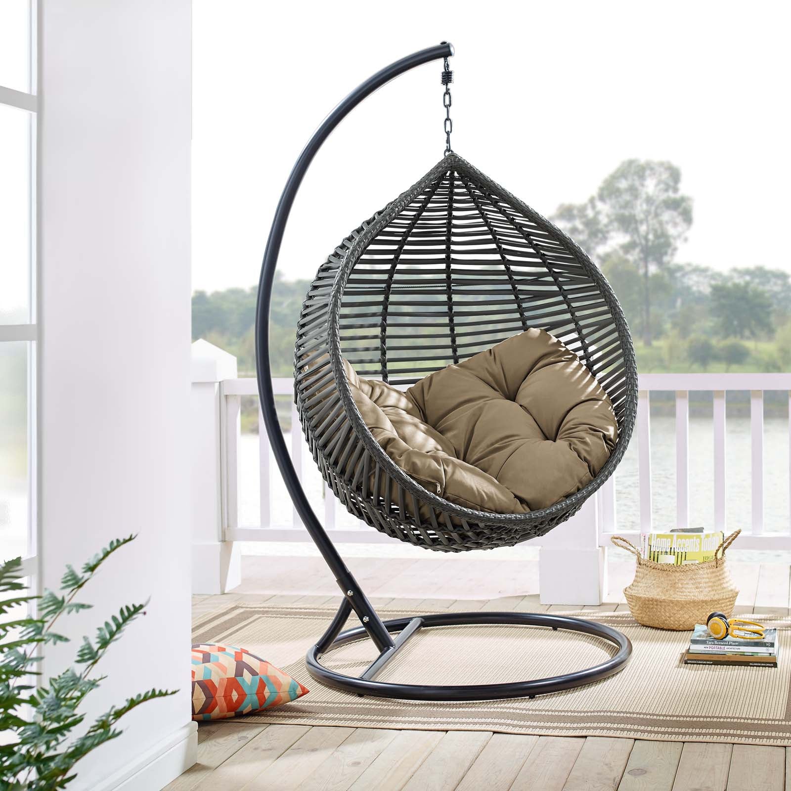 Outdoor Teardrop Rattan Hanging Swing Chair for Patio, Yard, Porch and Garden Seating - Image 25