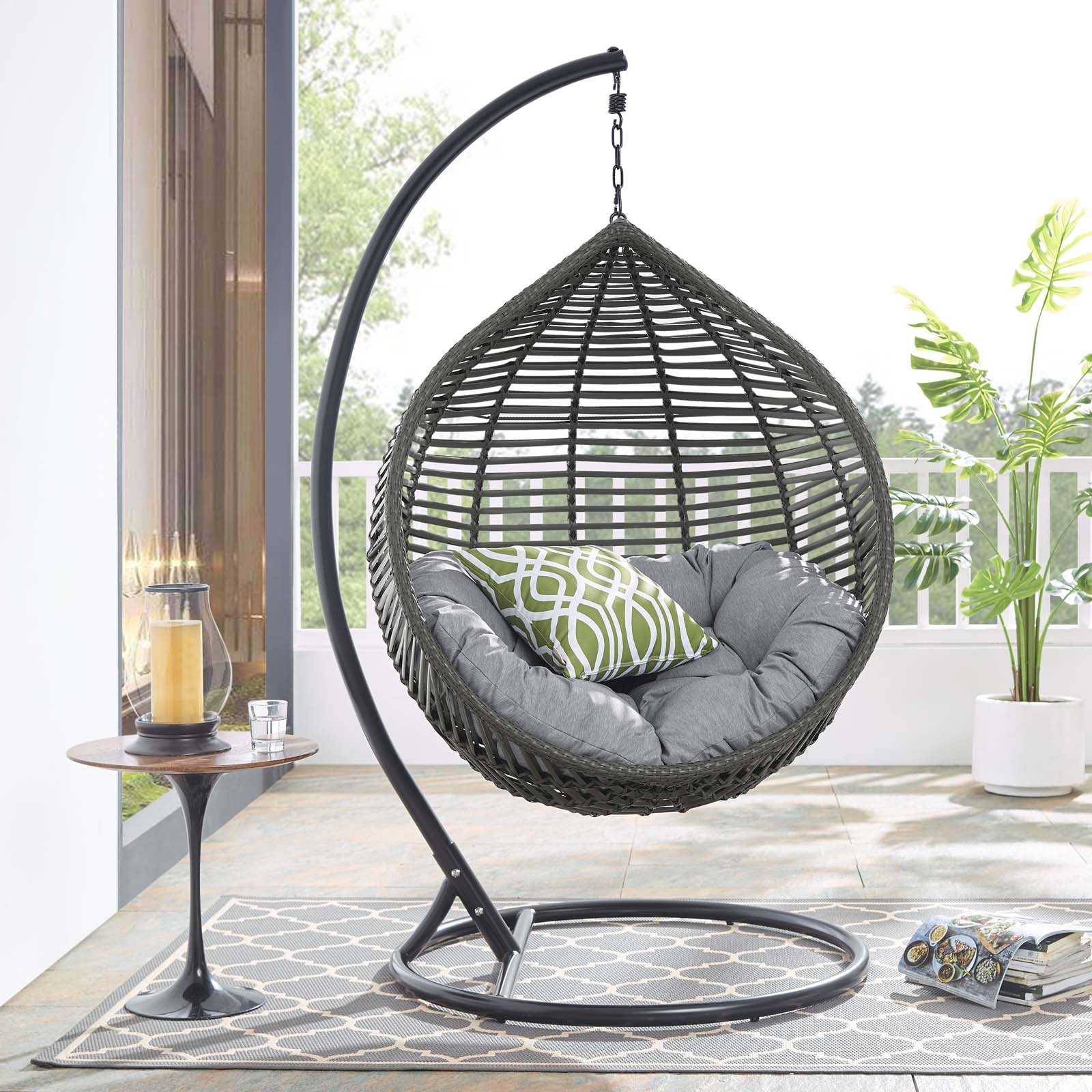 Outdoor Teardrop Rattan Hanging Swing Chair for Patio, Yard, Porch and Garden Seating - Image 31
