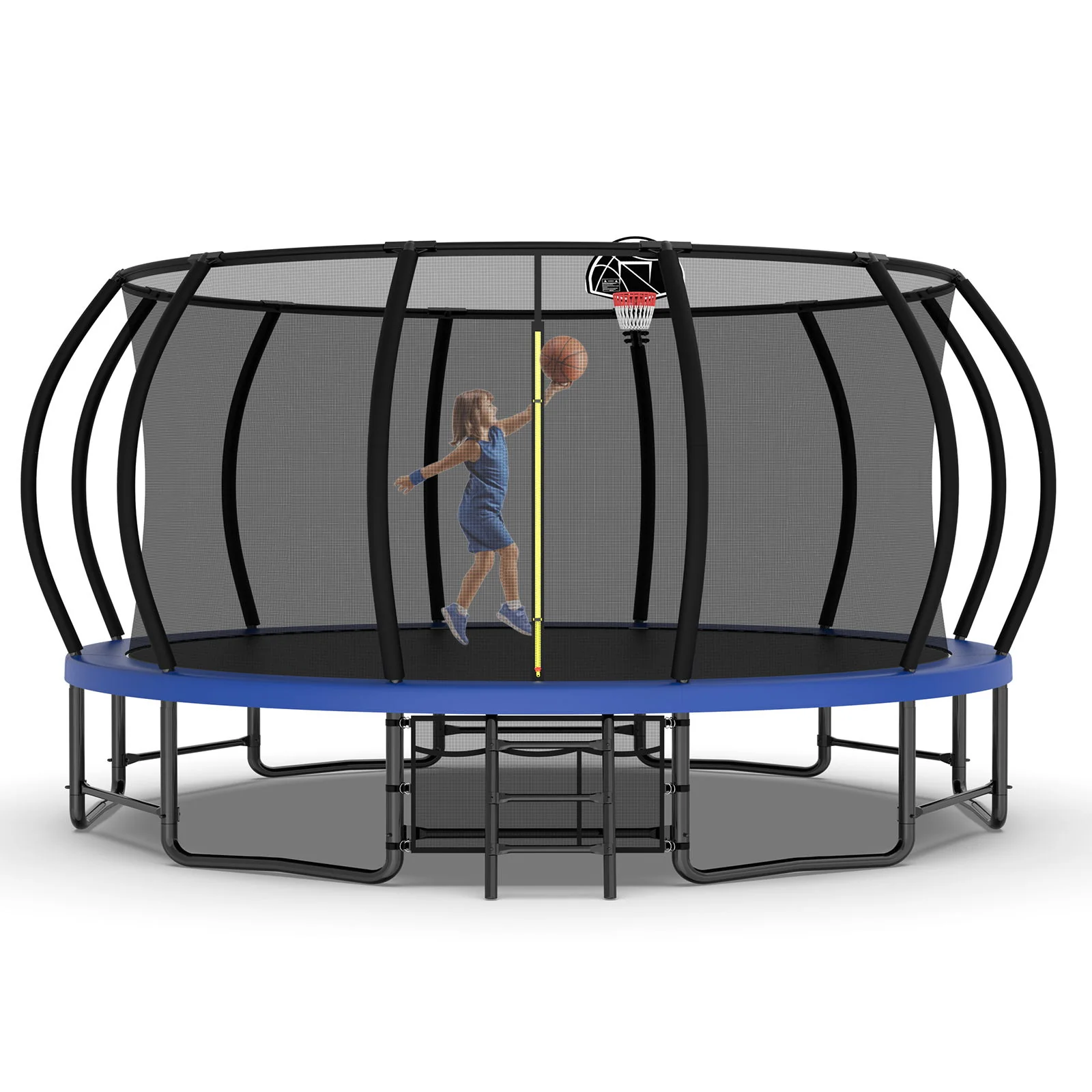Outdoor Trampoline For Kids And Adults, Pumpkin Trampolines With Curved Poles, Heavy Duty Trampoline Anti-Rust Coating Astm Approval - Blue - Image 2