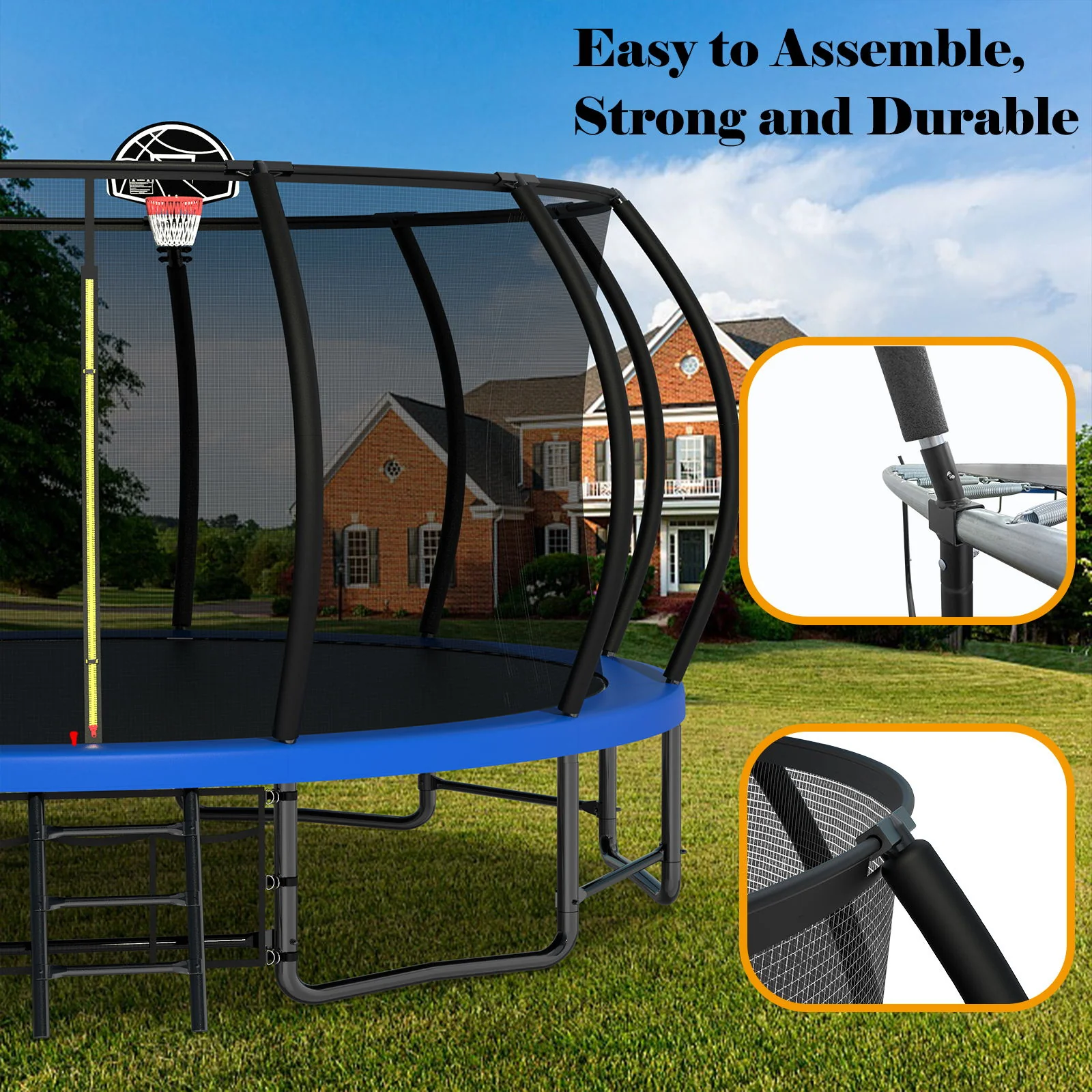 Outdoor Trampoline For Kids And Adults, Pumpkin Trampolines With Curved Poles, Heavy Duty Trampoline Anti-Rust Coating Astm Approval - Blue - Image 7