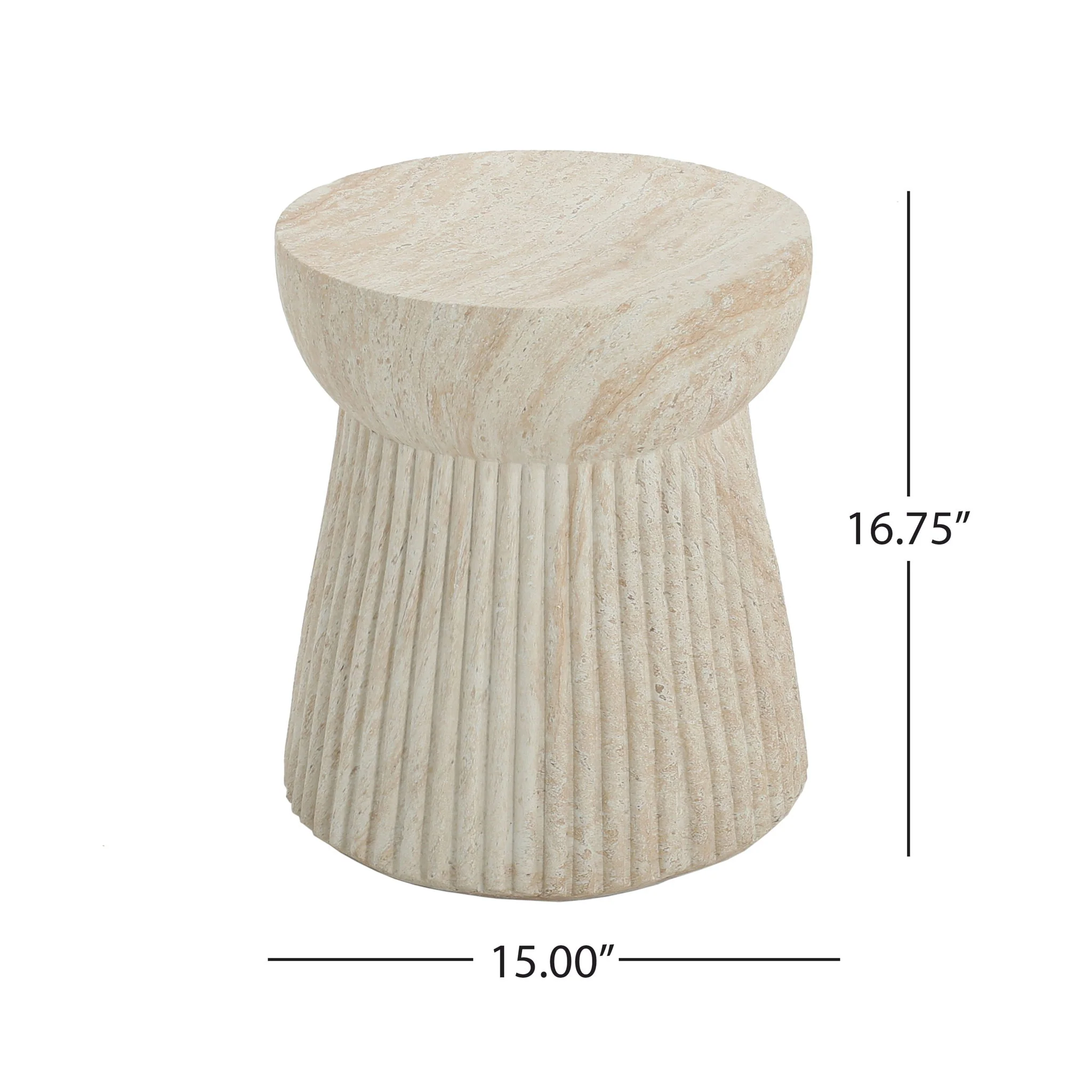 Outdoor Travertine Concrete Side Table - Beige - Image 9